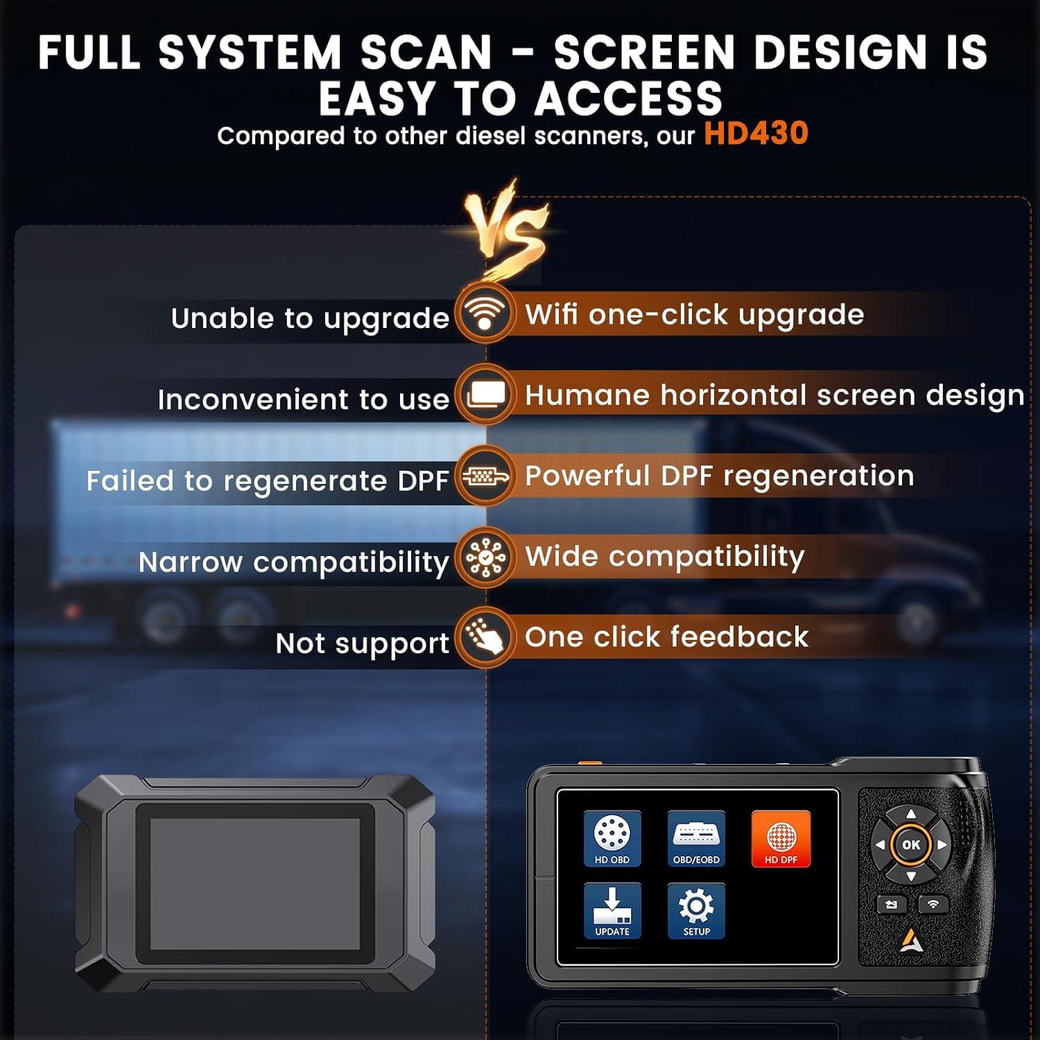 Escáner Diag. ANCEL HD430 para Camiones Diésel, Regeneración DPF