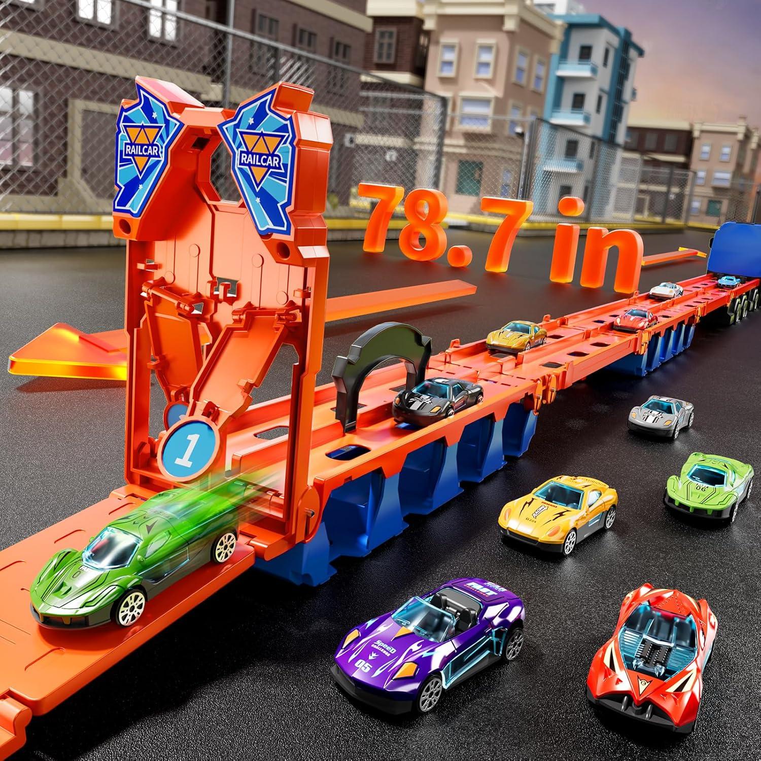 Camión Transportador Dinosaur Planet con 12 Coches Metal 43cm