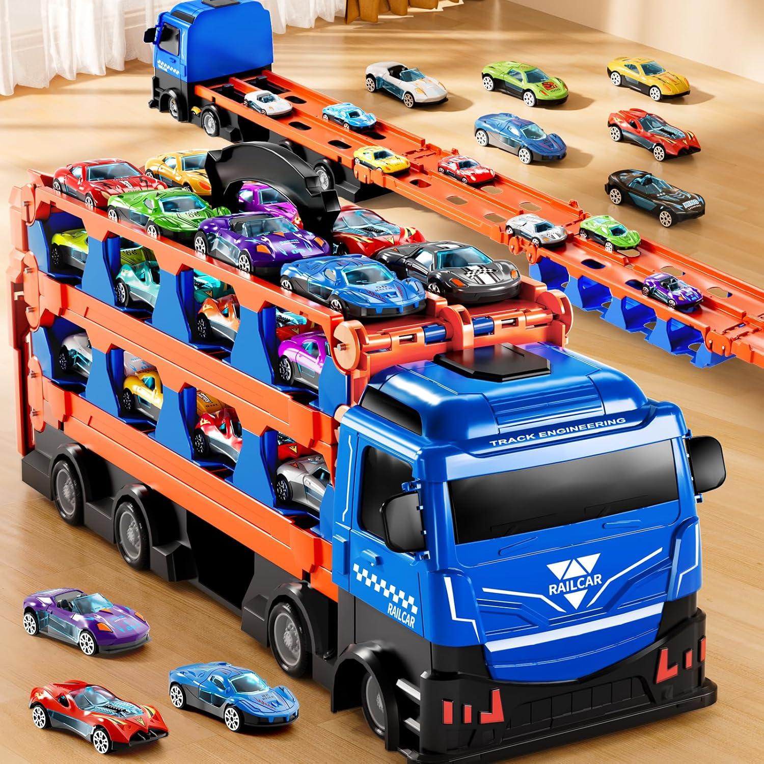 Camión Transportador Dinosaur Planet con 12 Coches Metal 43cm