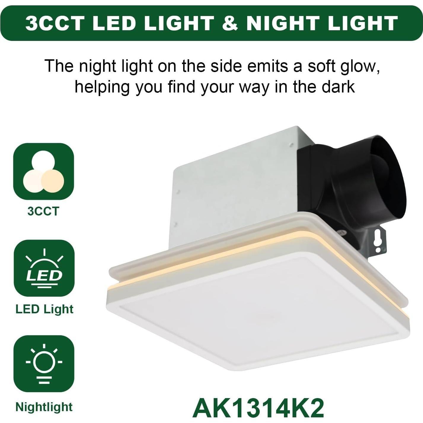 Ventilador Extractor de Baño Akicon 80 CFM con Luz LED