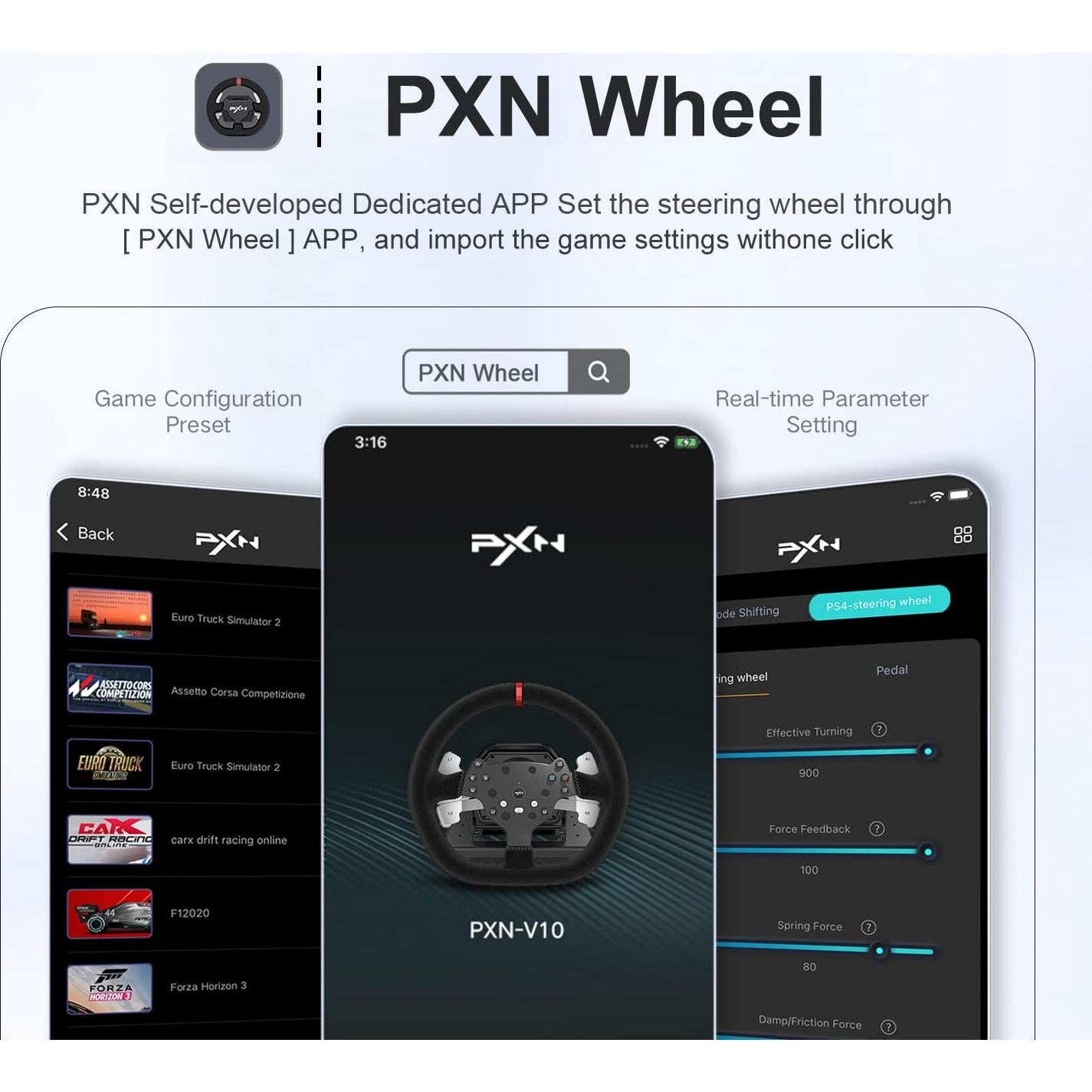 Volante de Carreras PXN V10 con Retroalimentación de Fuerza