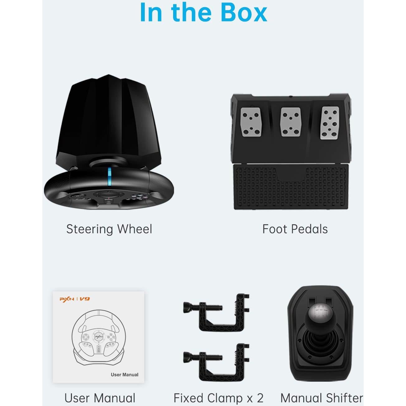 Volante de Carreras PXN V9 con Pedales y Cambiador 270/900 Grados