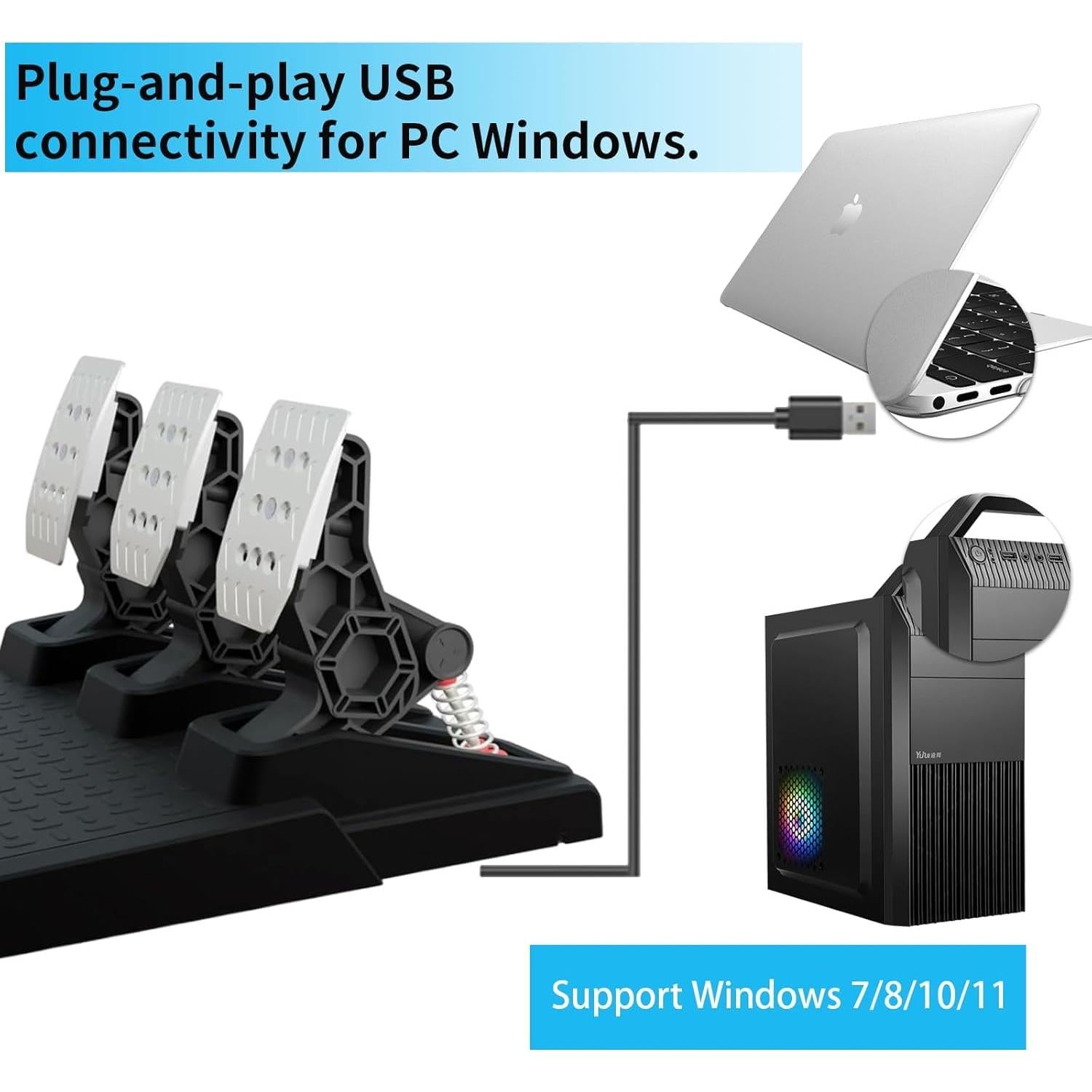 Pedales de Volante DOYO U819 para Juegos de PC, Ajustables