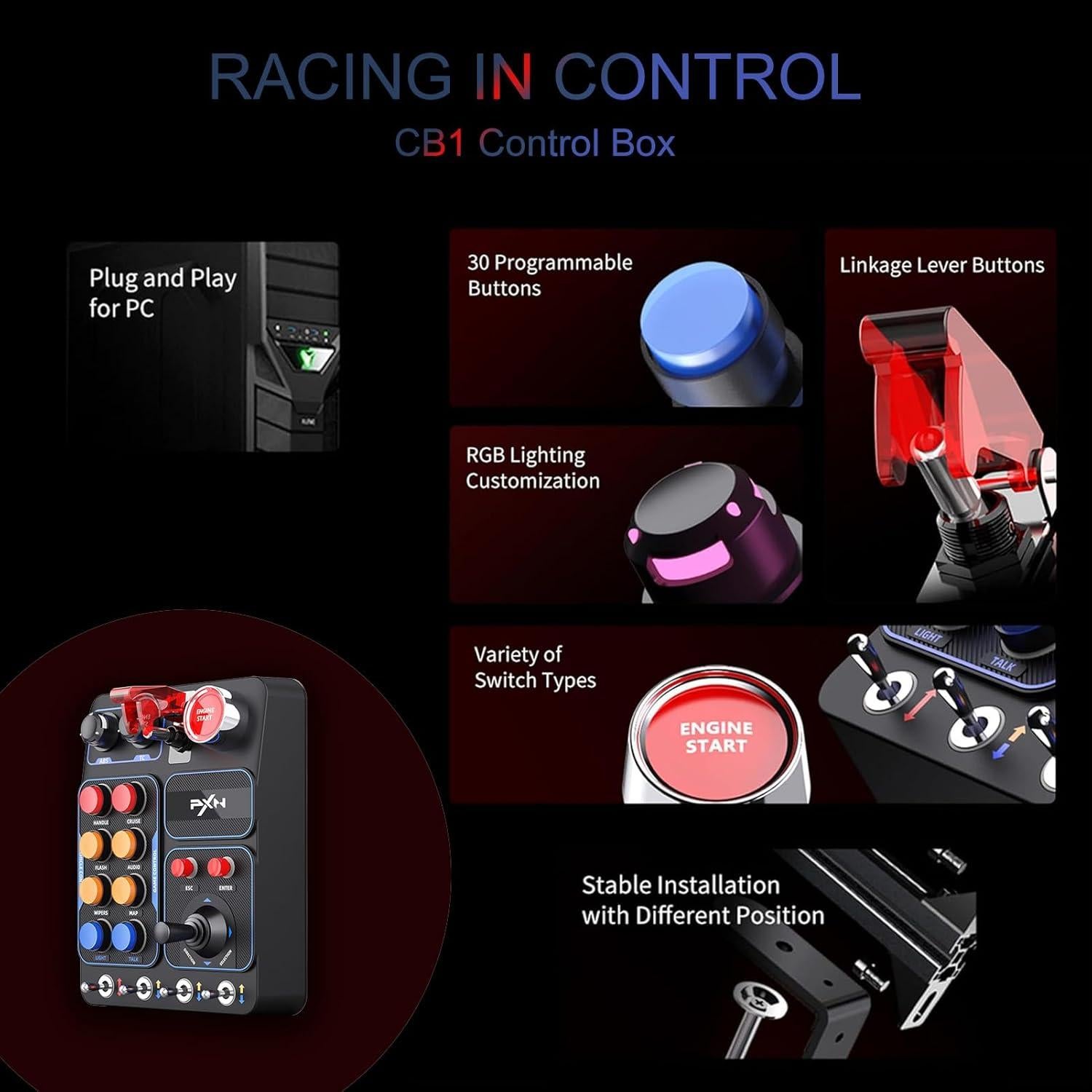 Caja de Botones PXN CB1 para Simulador de Carreras USB