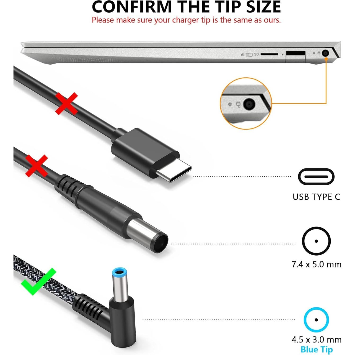 Cargador 65W HP Envy x360, Spectre, ProBook, EliteBook