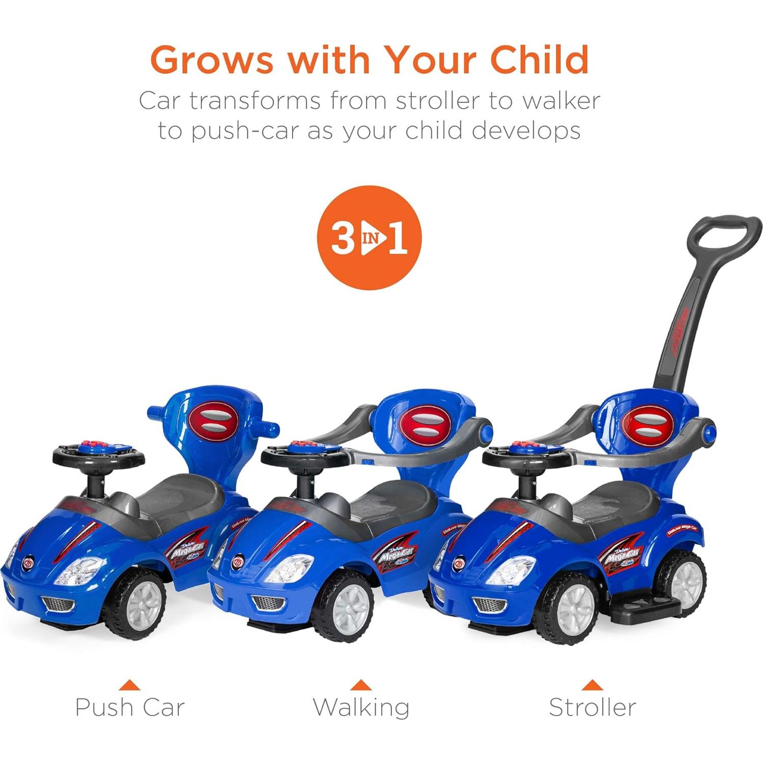 Coche 3-en-1 para Niños Mejor Opción Azul - Andador y Empuje