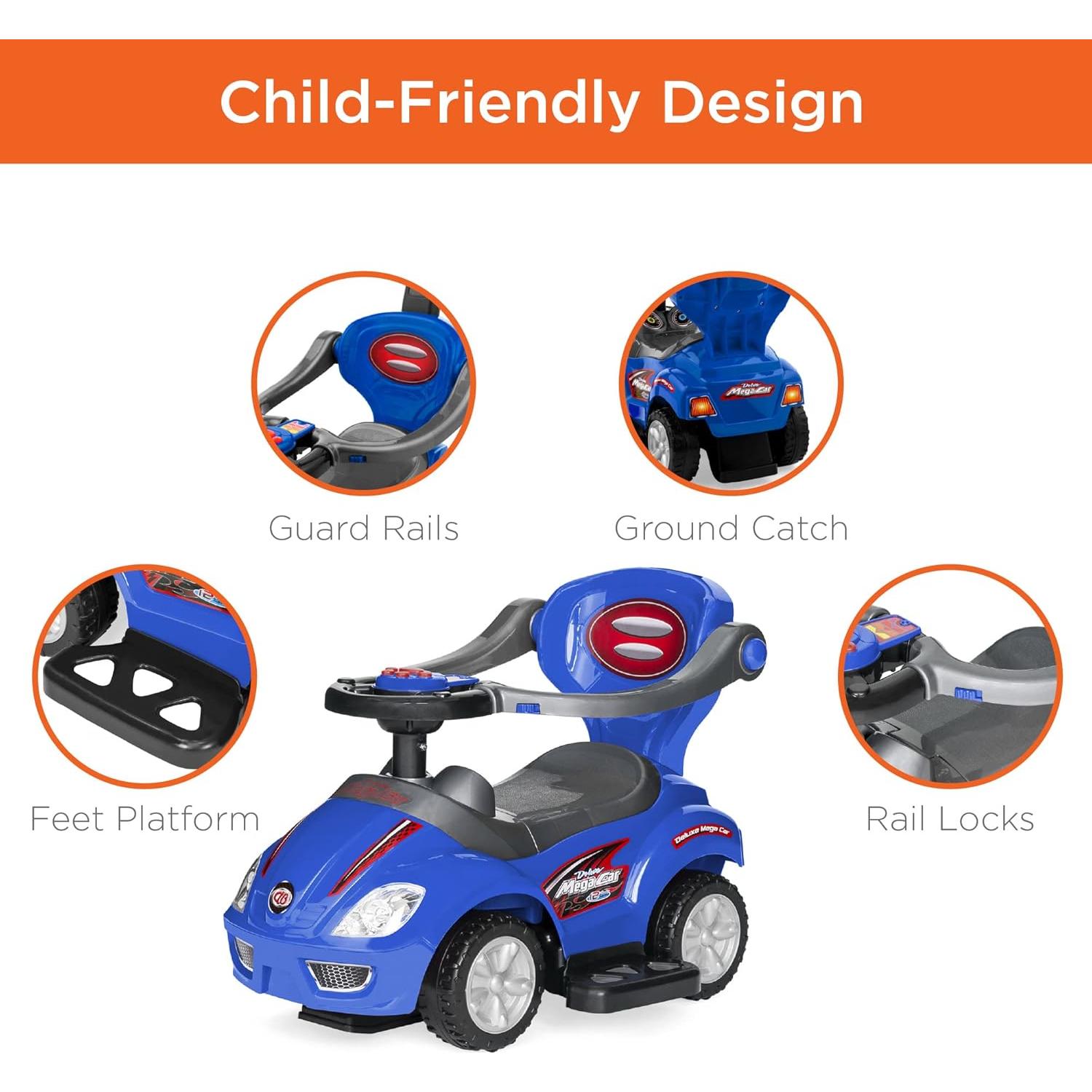 Coche 3-en-1 para Niños Mejor Opción Azul - Andador y Empuje