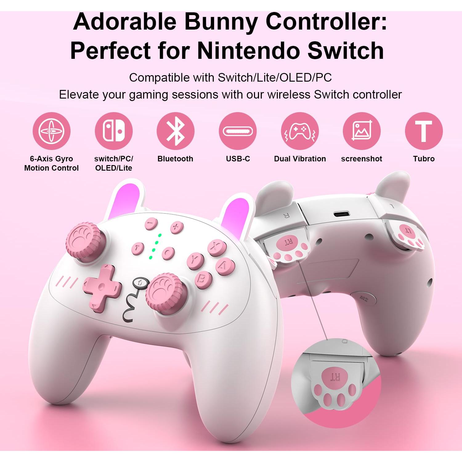 Controlador Inalámbrico Rosa KINGEAR para Switch y PC
