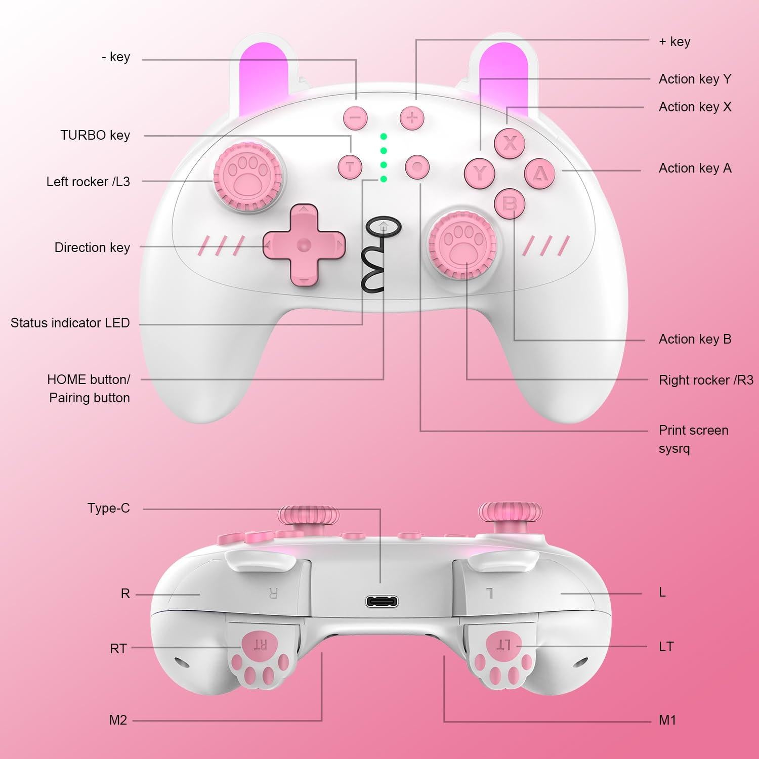 Controlador Inalámbrico Rosa KINGEAR para Switch y PC