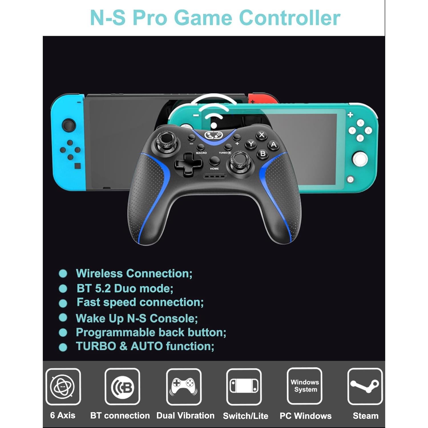 Controlador Inalámbrico Cehensy Pro para Nintendo Switch - Negro/Azul