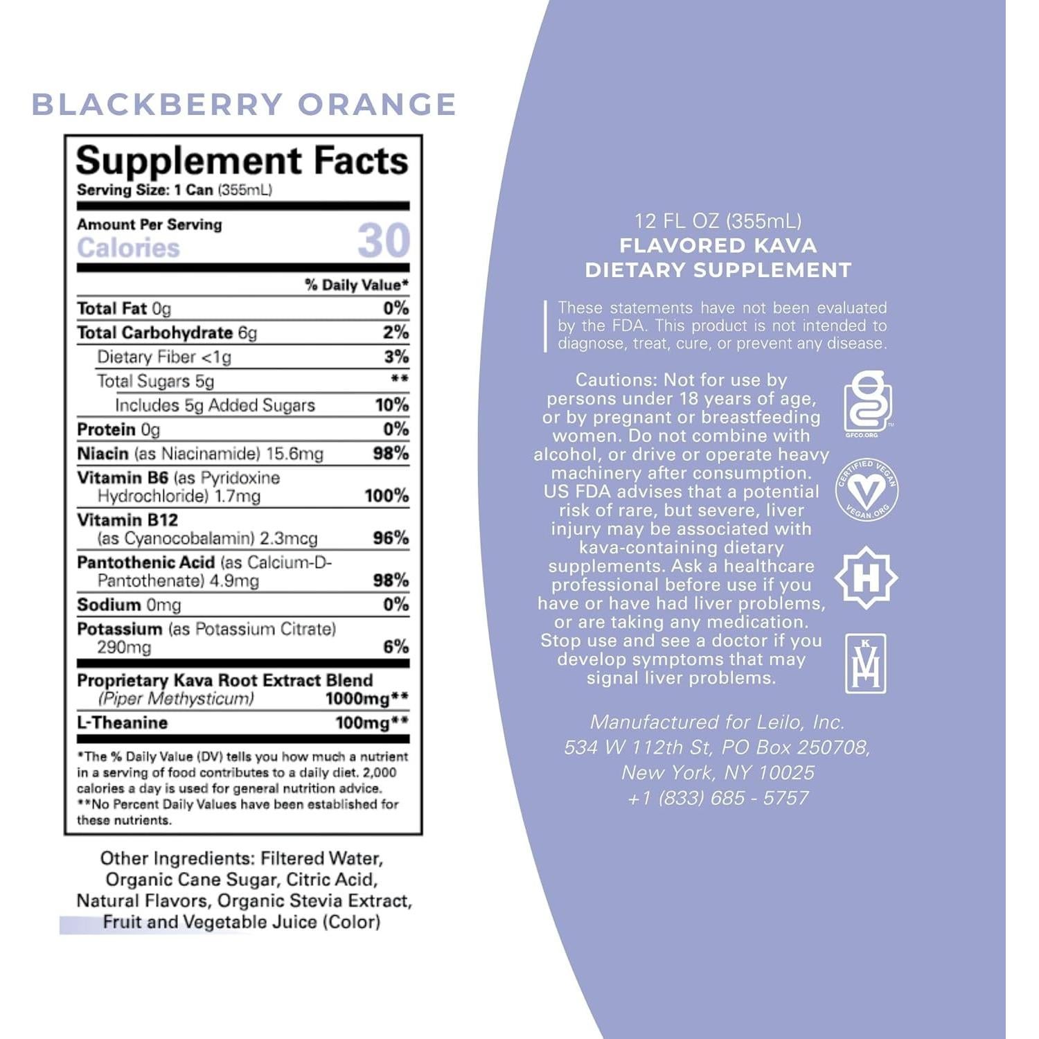 Bebida Espumosa de Relajación Leilo Naranja de Mora 12-Pack