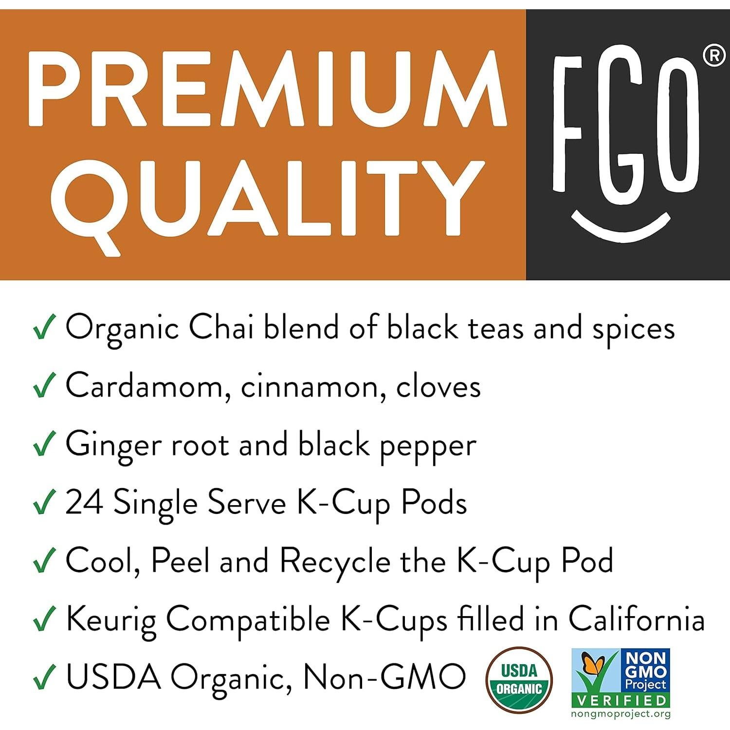 Té Negro Chai Orgánico FGO K-Cup 24 Cápsulas 60g