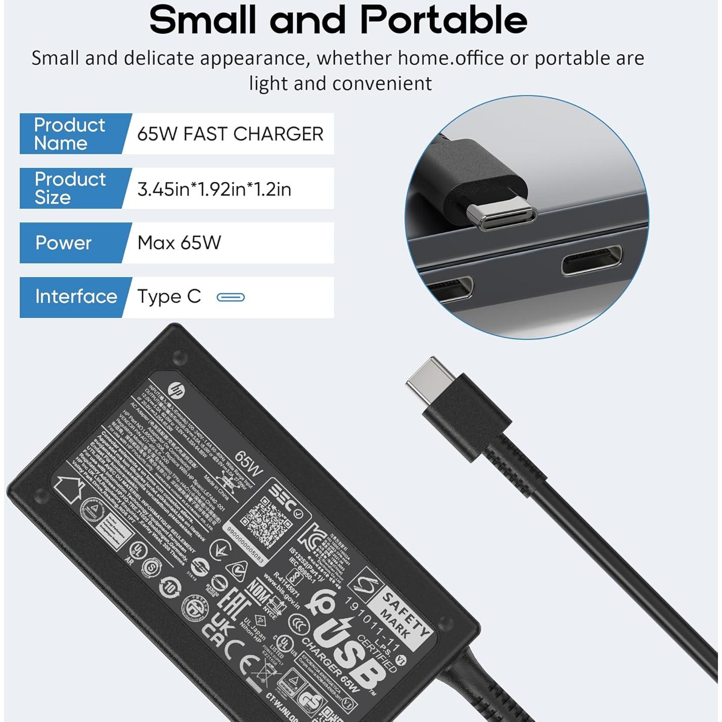 Cargador USB C 65W HP EliteBook x360 ProBook Envy