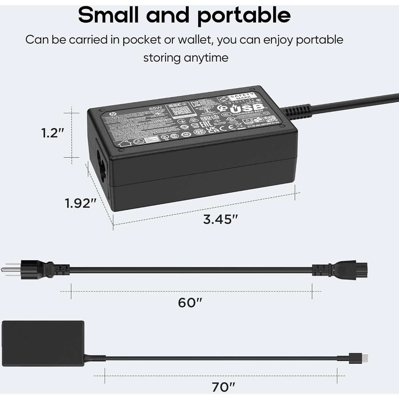 Cargador USB C 65W HP EliteBook x360 ProBook Envy