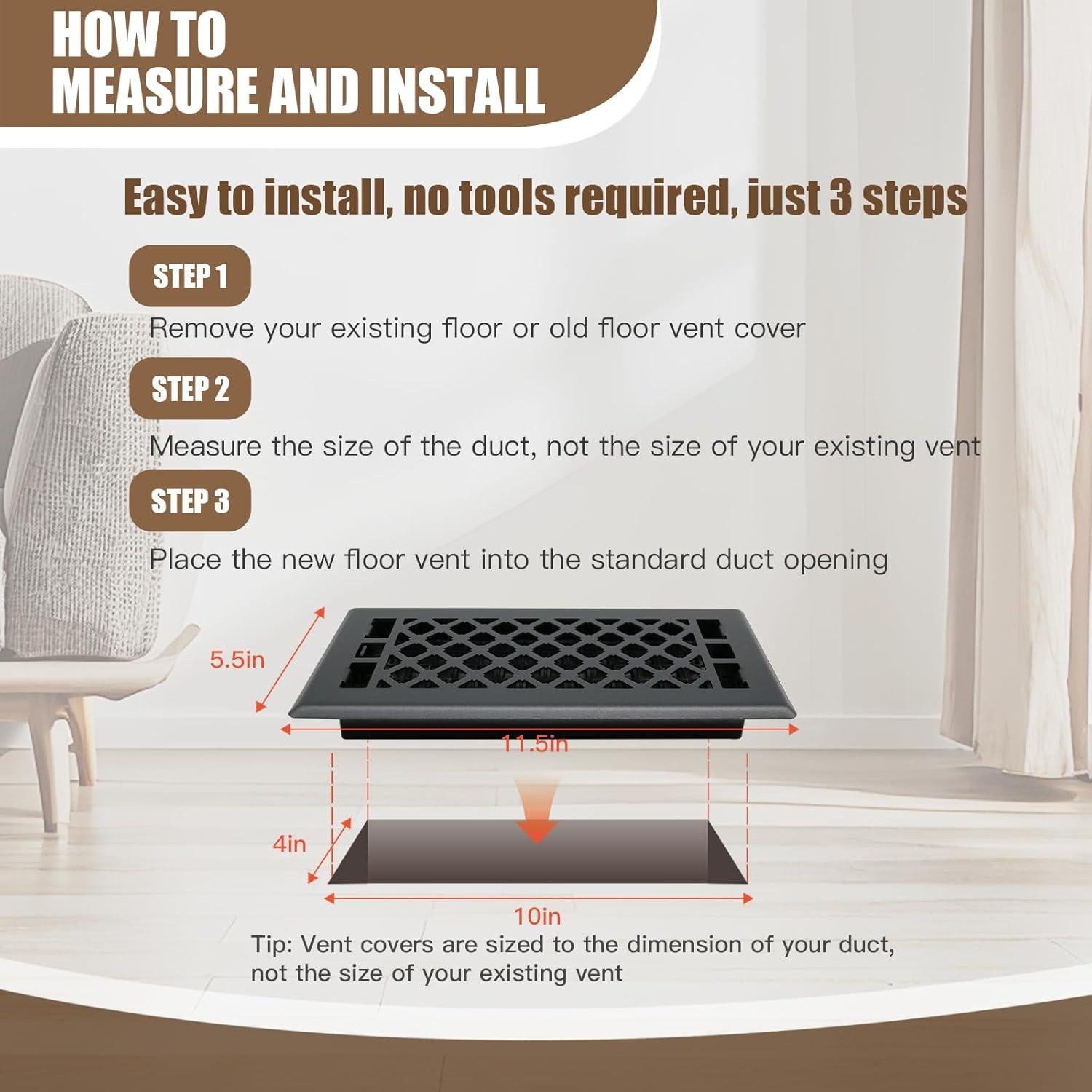 Rejilla de Ventilación de Piso 10x25 cm Jatohome Negra