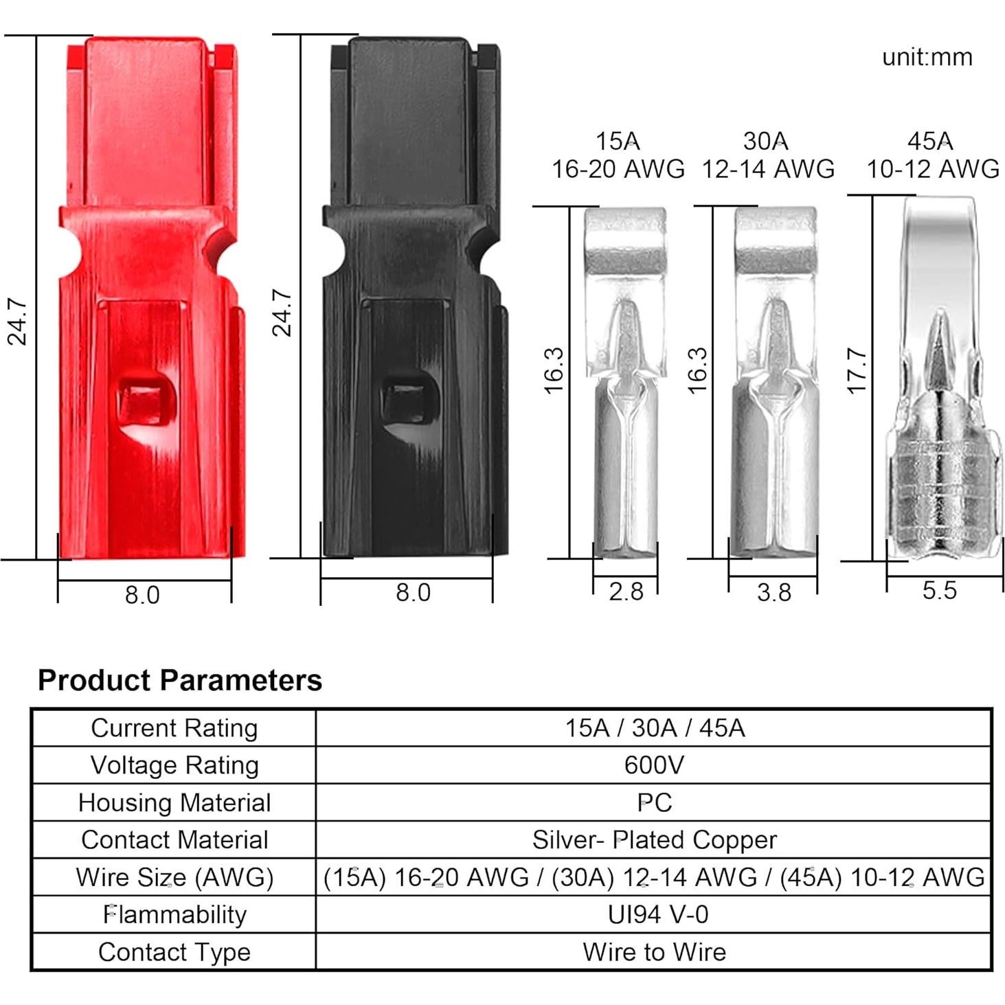 Kit de Conectores de Potencia IEUYO 60 PCS 15-45 Amp AWG10-20
