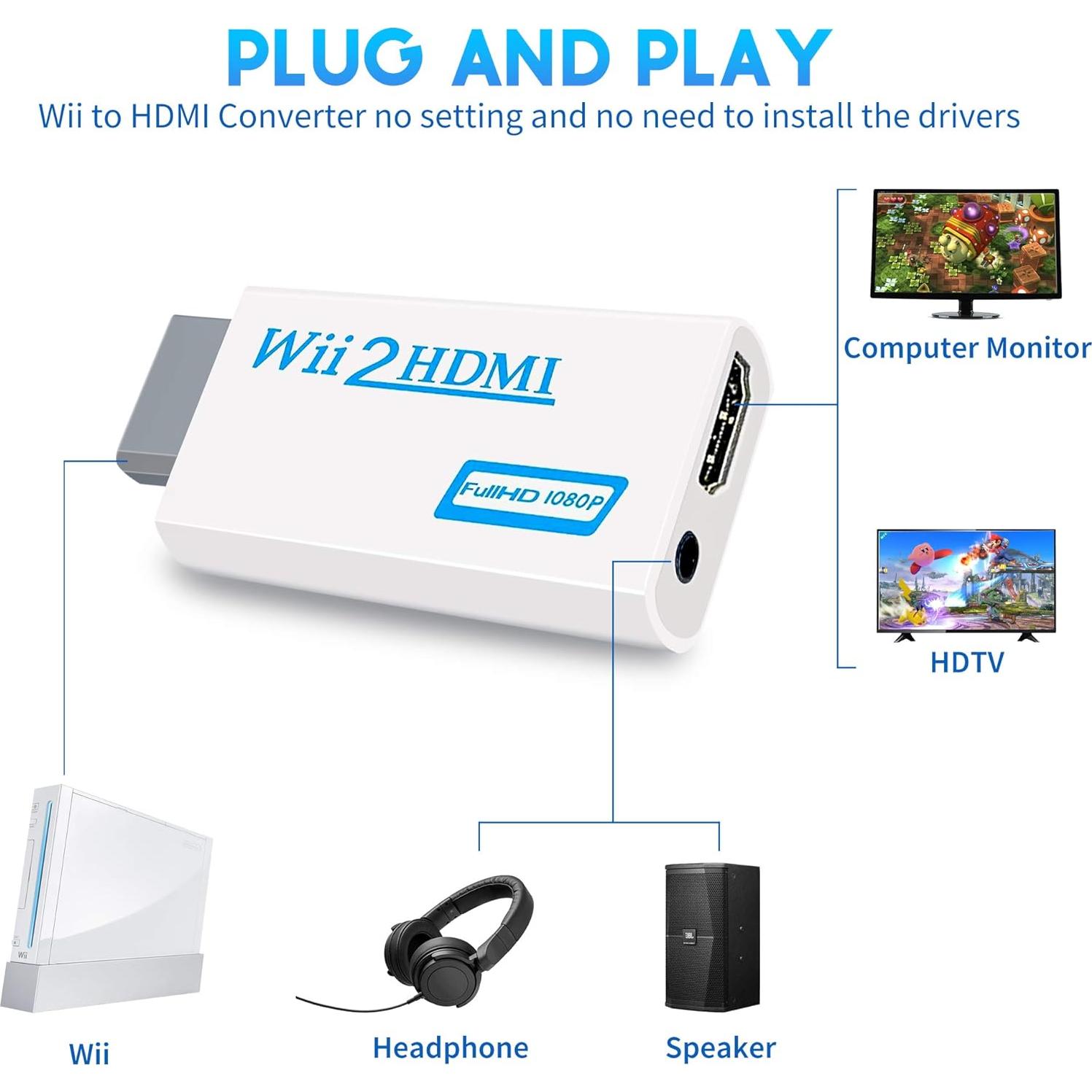 Convertidor HDMI para Wii Xahpower 1080P con Audio 3.5mm
