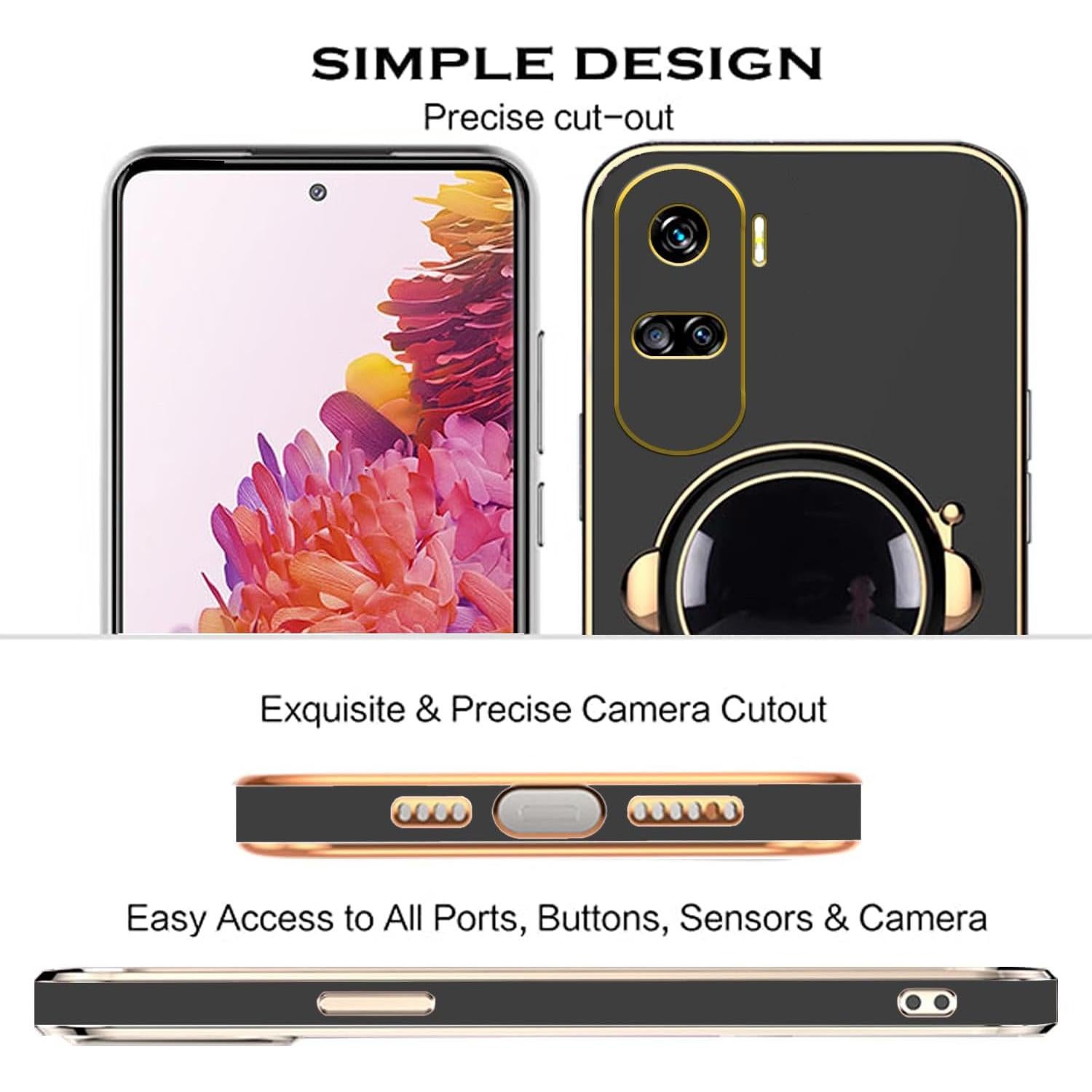 Funda de Silicona Honor 90 Lite con Soporte Astronauta - Negro