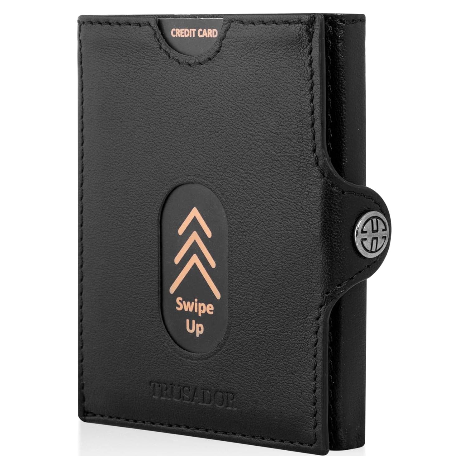 Billetera de Cuero Unisex TRUSADOR Valencia Compacta RFID Negra