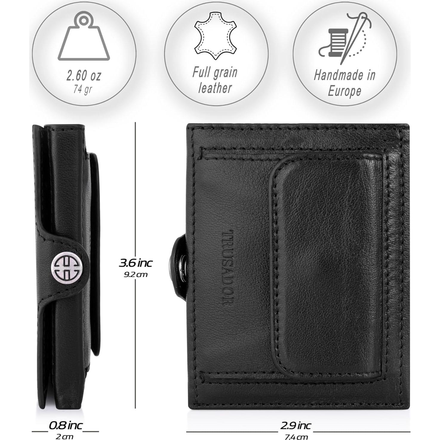 Billetera de Cuero Unisex TRUSADOR Valencia Compacta RFID Negra