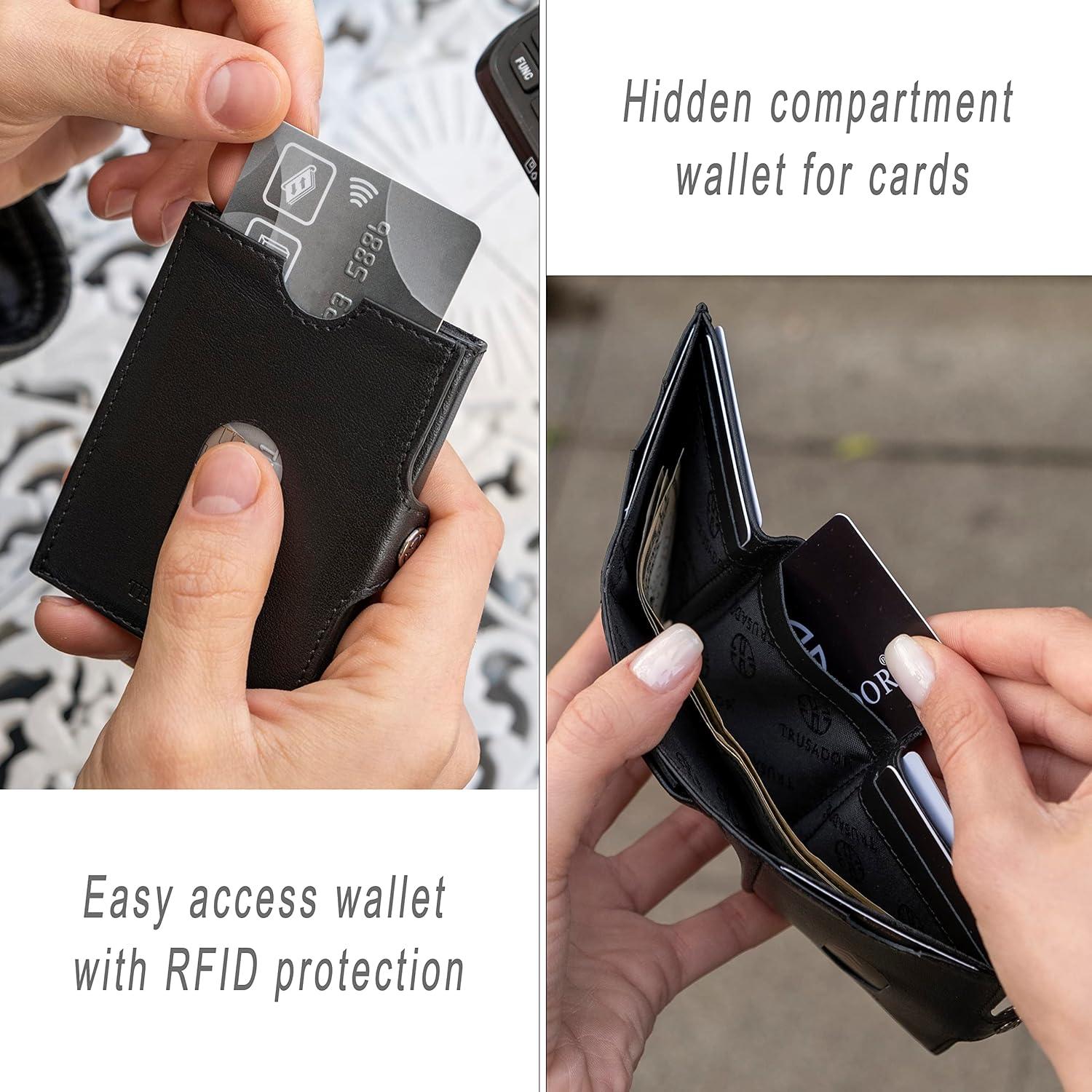 Billetera de Cuero Unisex TRUSADOR Valencia Compacta RFID Negra