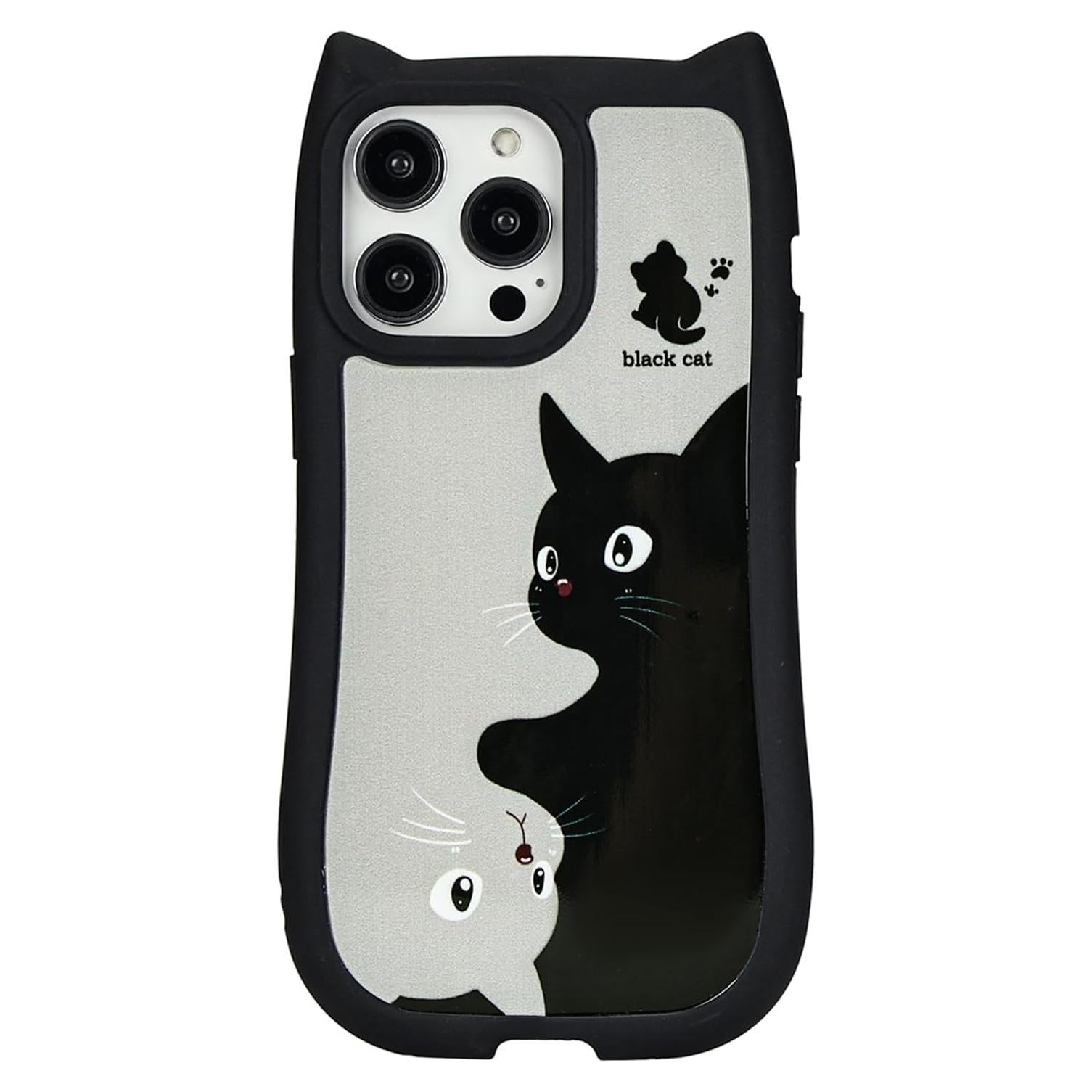 Funda Silicona iPhone 13 Pro Max Kawaii Gato 3D Negra