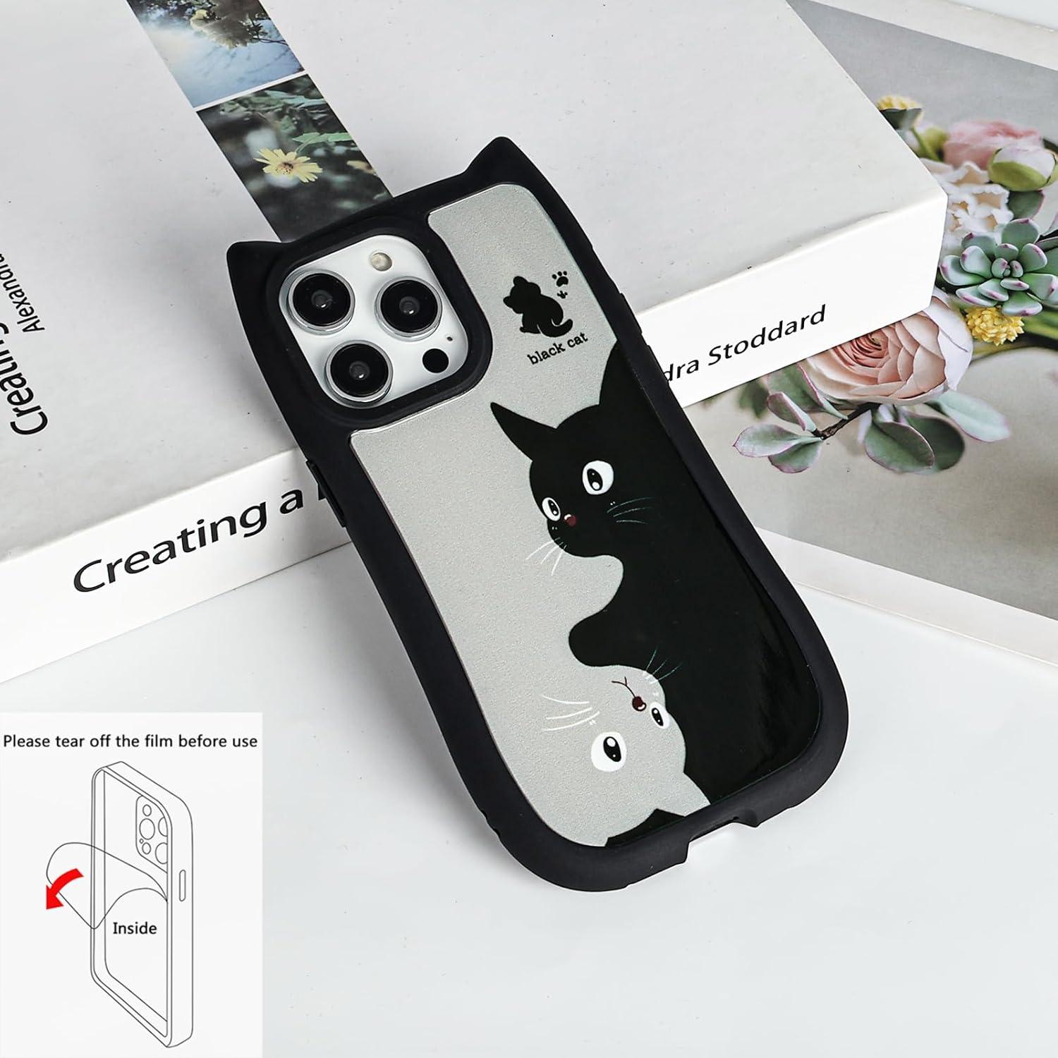 Funda Silicona iPhone 13 Pro Max Kawaii Gato 3D Negra