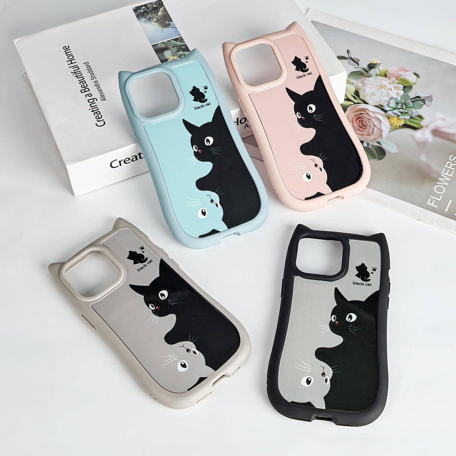Funda Silicona iPhone 13 Pro Max Kawaii Gato 3D Negra