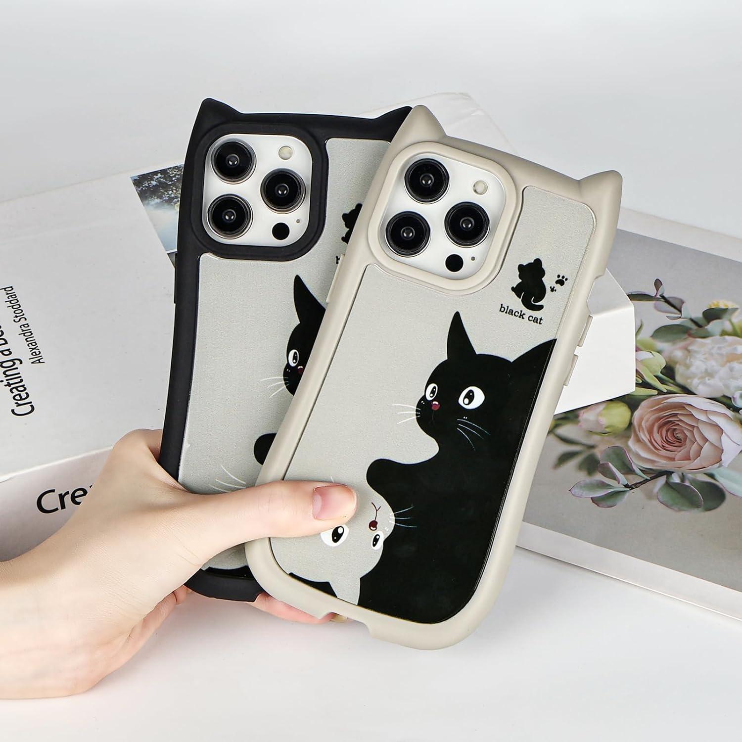 Funda Silicona iPhone 13 Pro Max Kawaii Gato 3D Negra