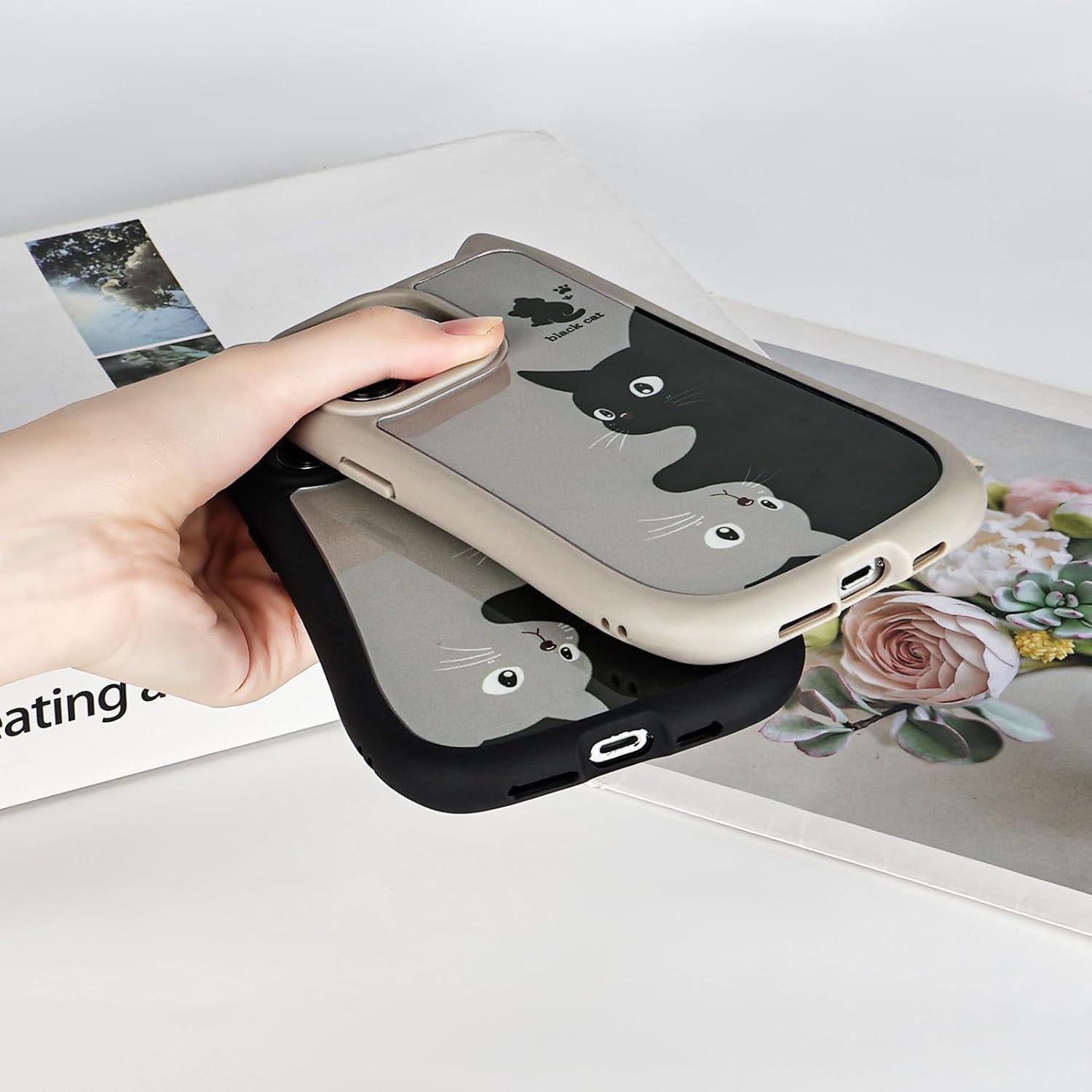 Funda Silicona iPhone 13 Pro Max Kawaii Gato 3D Negra