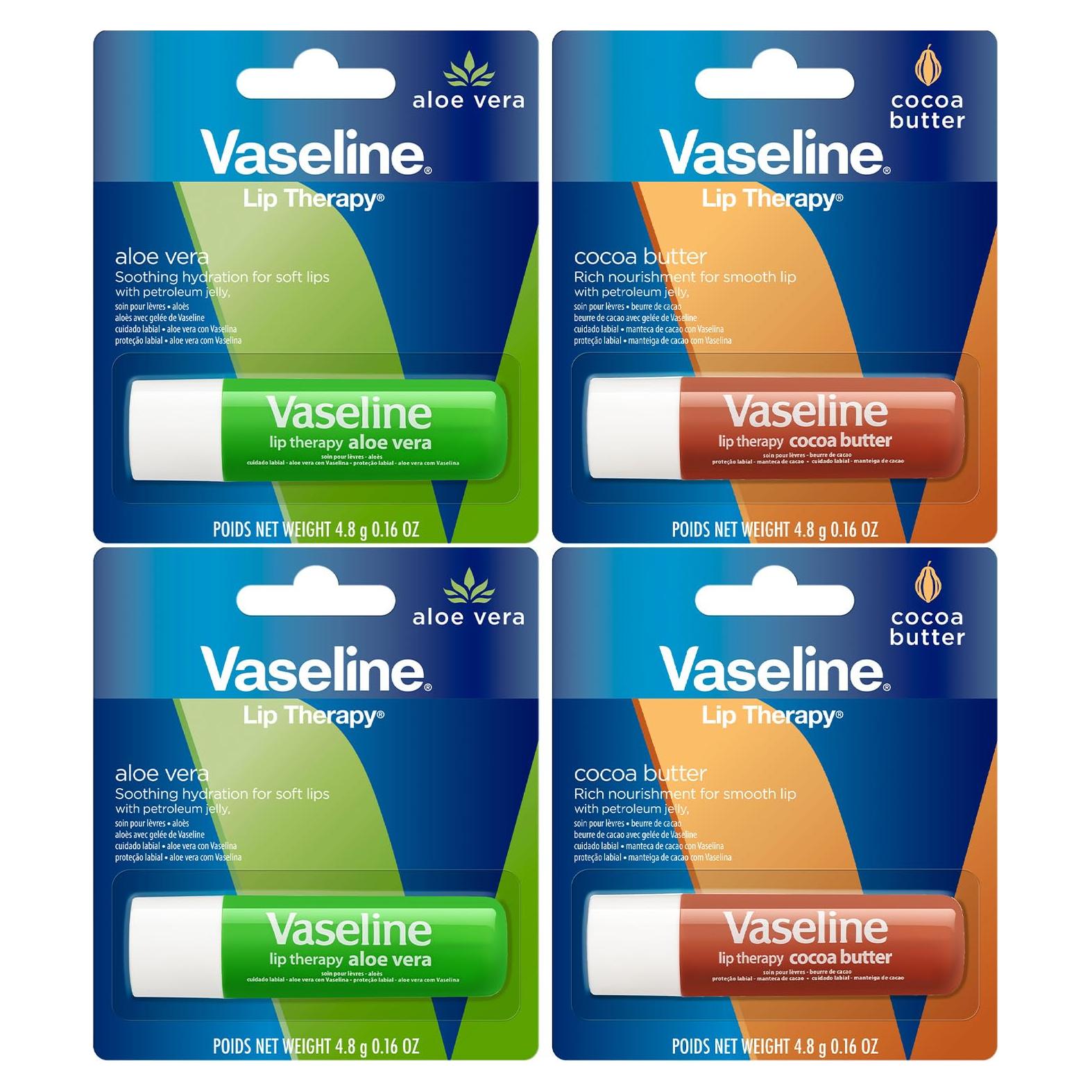 Bálsamo Labial Vaseline 4-Pack Aloe Vera y Manteca de Cacao 4.8g