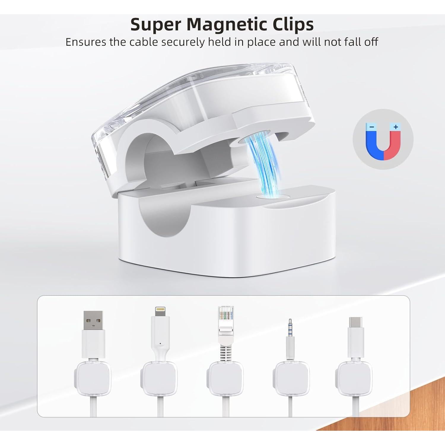 Clips Magnéticos para Cables TIKIWIK - Paquete de 6 Blancos