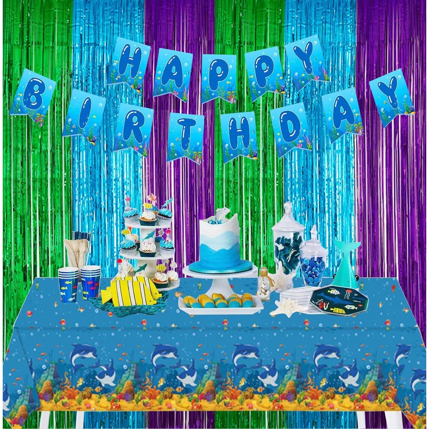 Paquete de 2 Cortinas de Papel Metalizado Verde Azul Púrpura 200x300cm