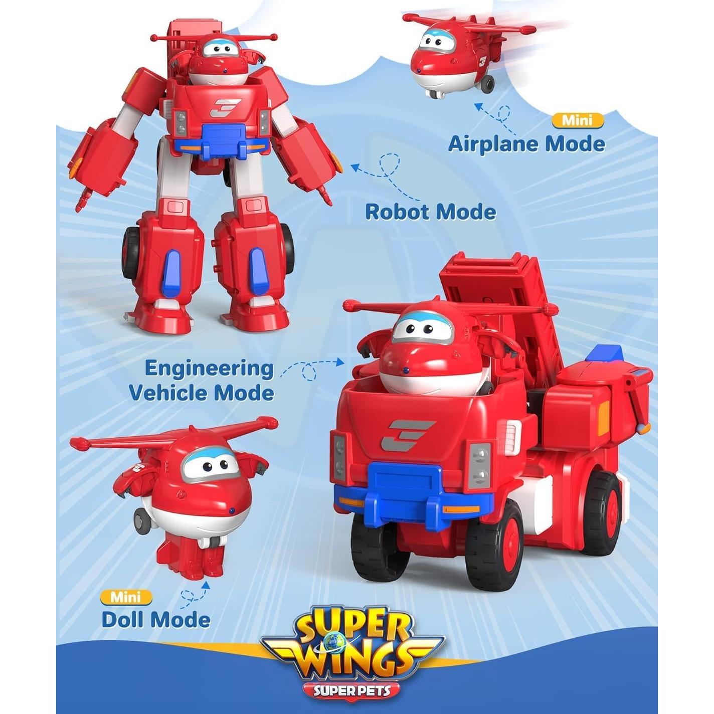 Super Wings Paquete de 4 Figuras Transformadoras 2" Jett Donnie Paul Astra