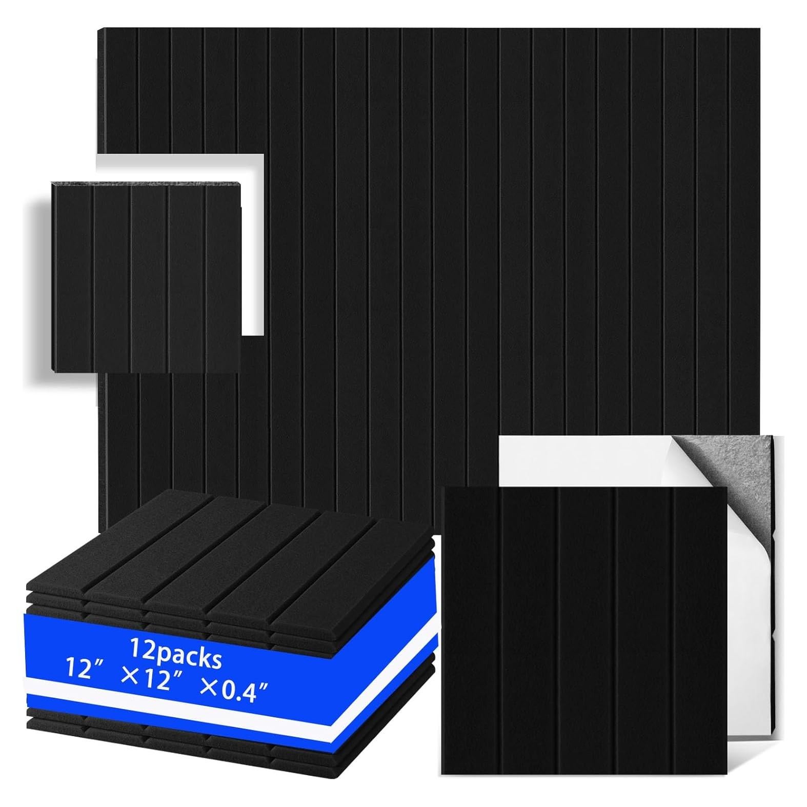 Paquete de 12 Paneles Acústicos Autoadhesivos 30.48cm Negro