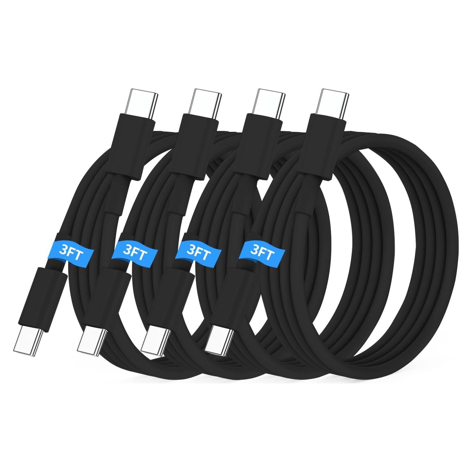 Cable USB C a USB C 3 pies Essri 60W Carga Rápida 4Pack Negro