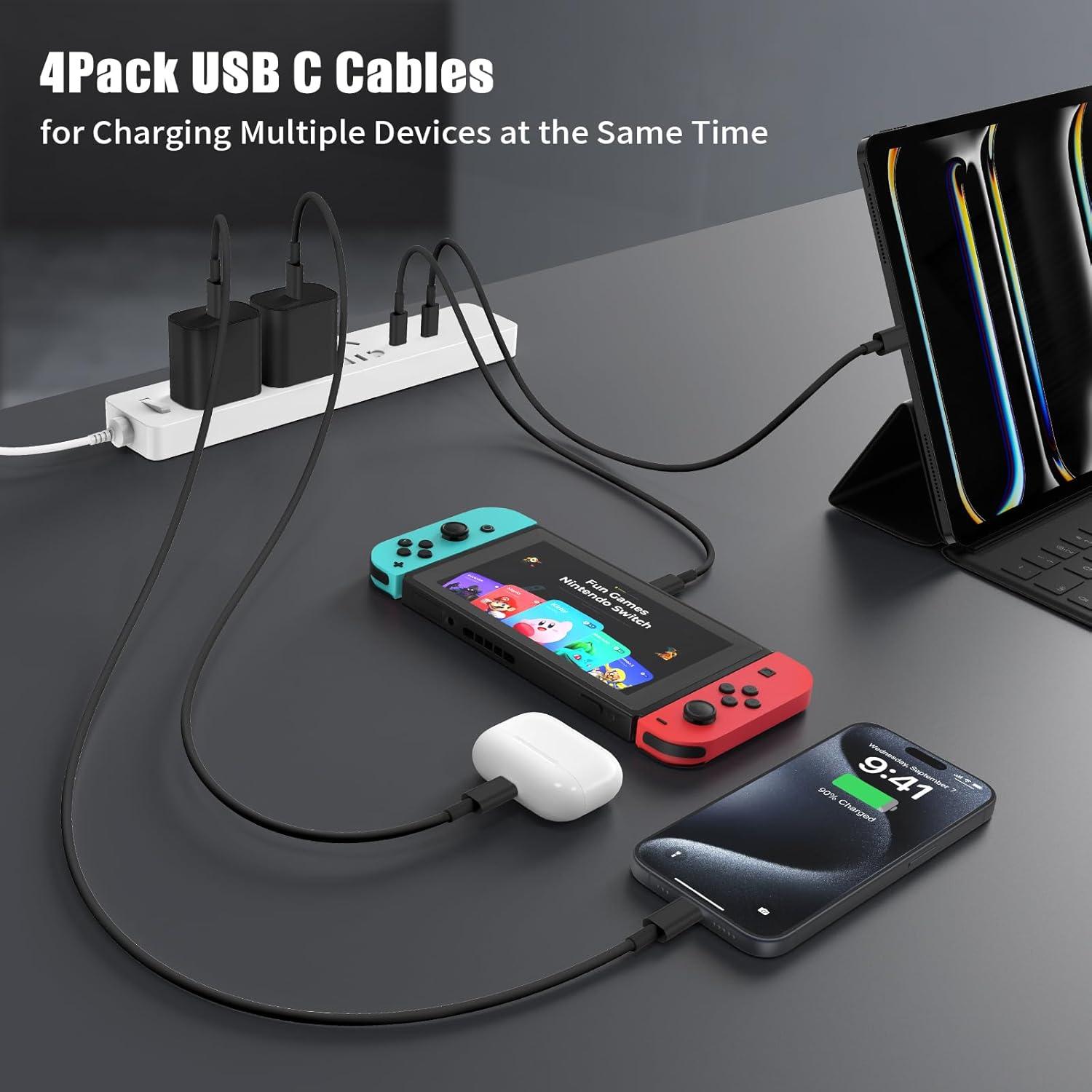 Cable USB C a USB C 3 pies Essri 60W Carga Rápida 4Pack Negro