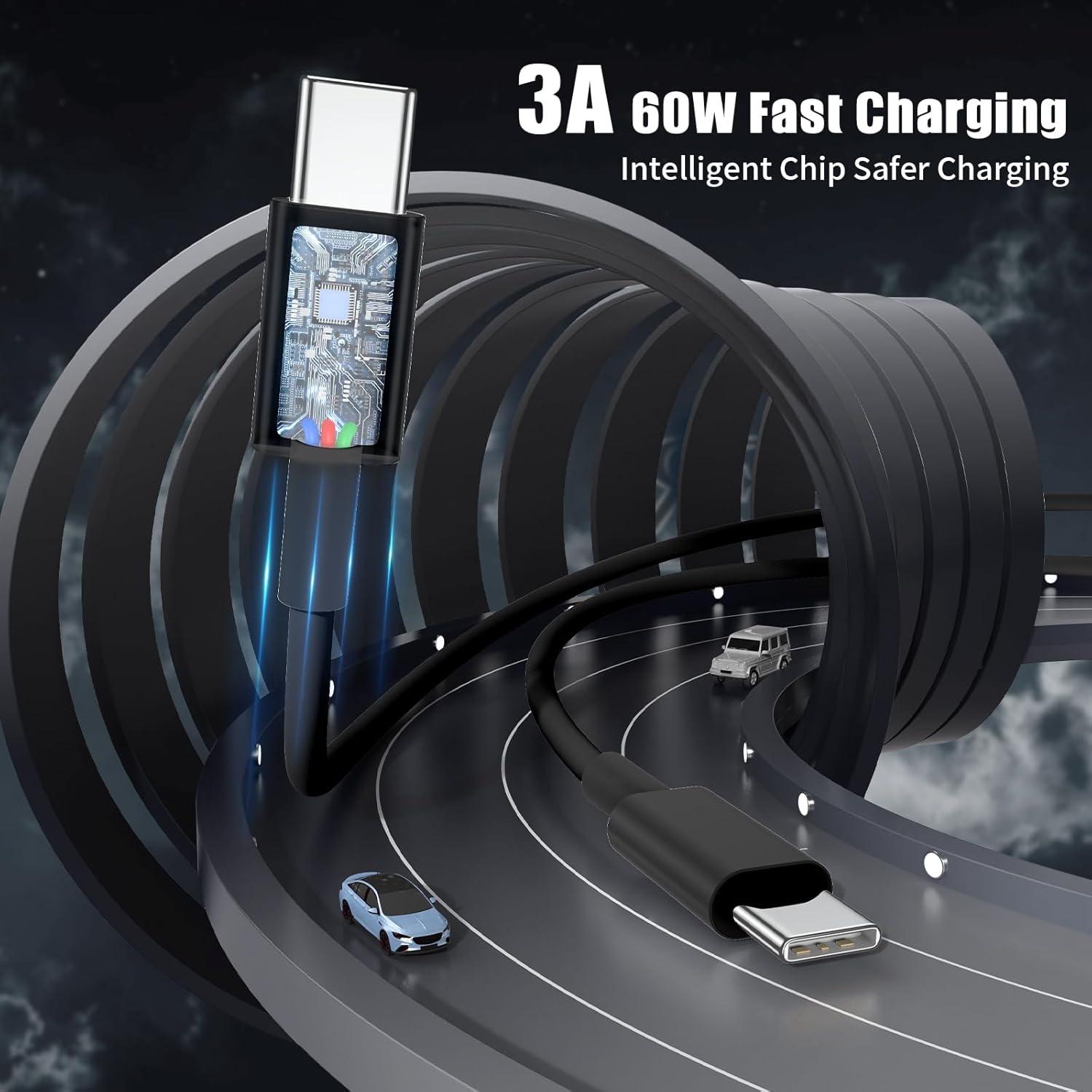 Cable USB C a USB C 3 pies Essri 60W Carga Rápida 4Pack Negro