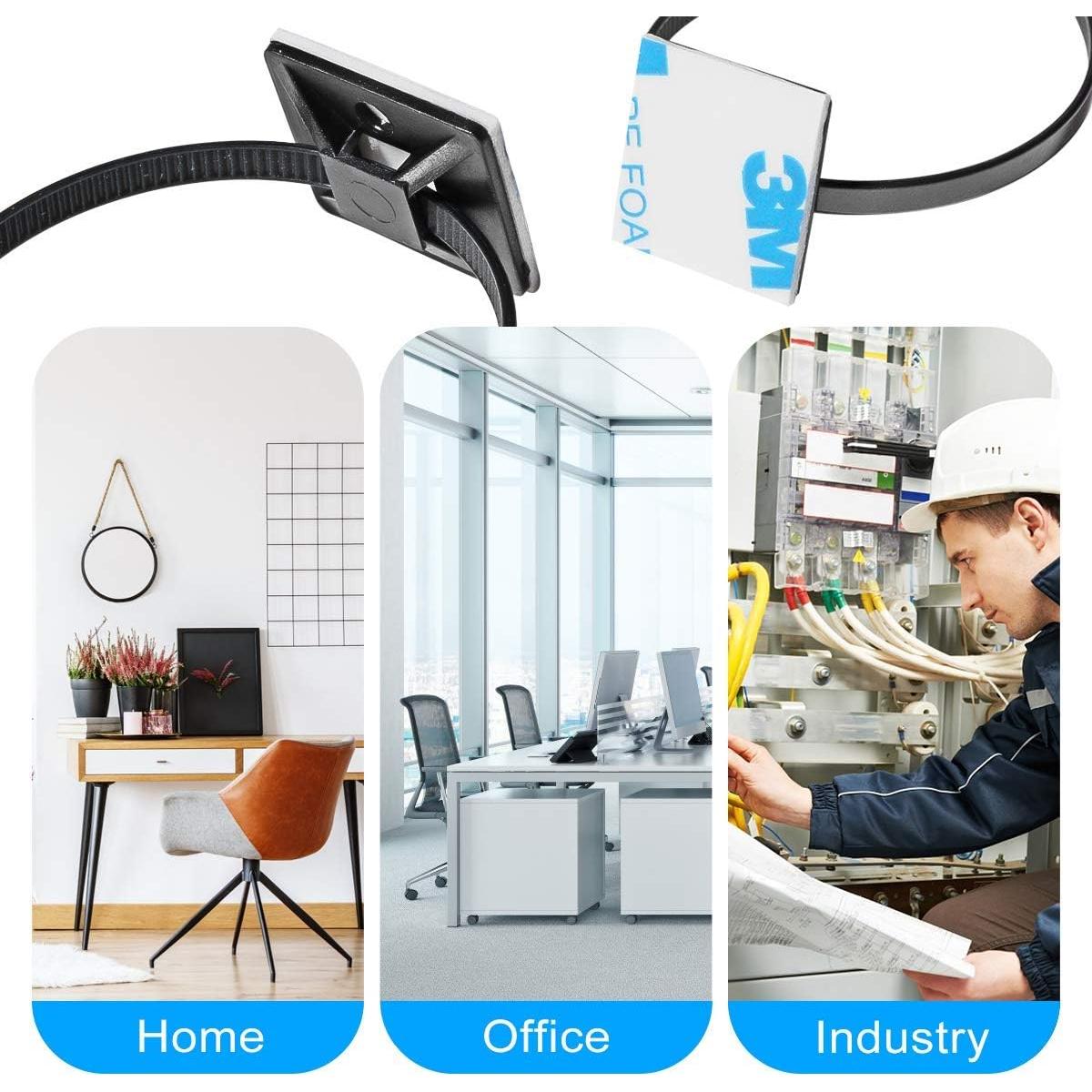 Soportes de Cable Adhesivos XHF 100 Piezas 1.9 cm Nylon