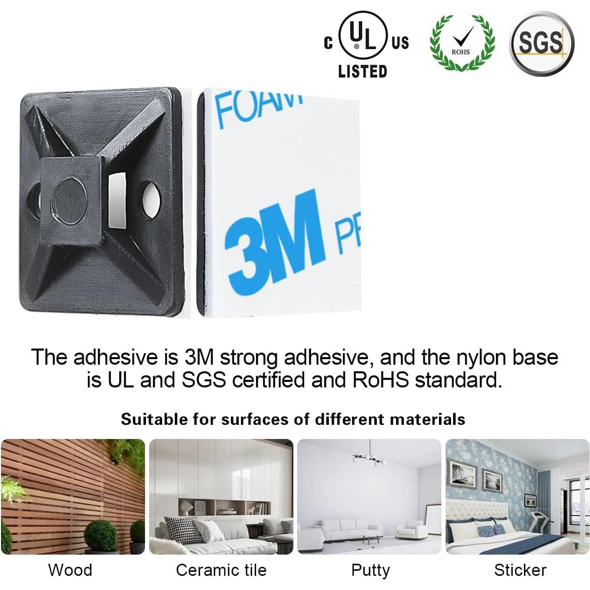 Soportes de Cable Adhesivos XHF 100 Piezas 1.9 cm Nylon