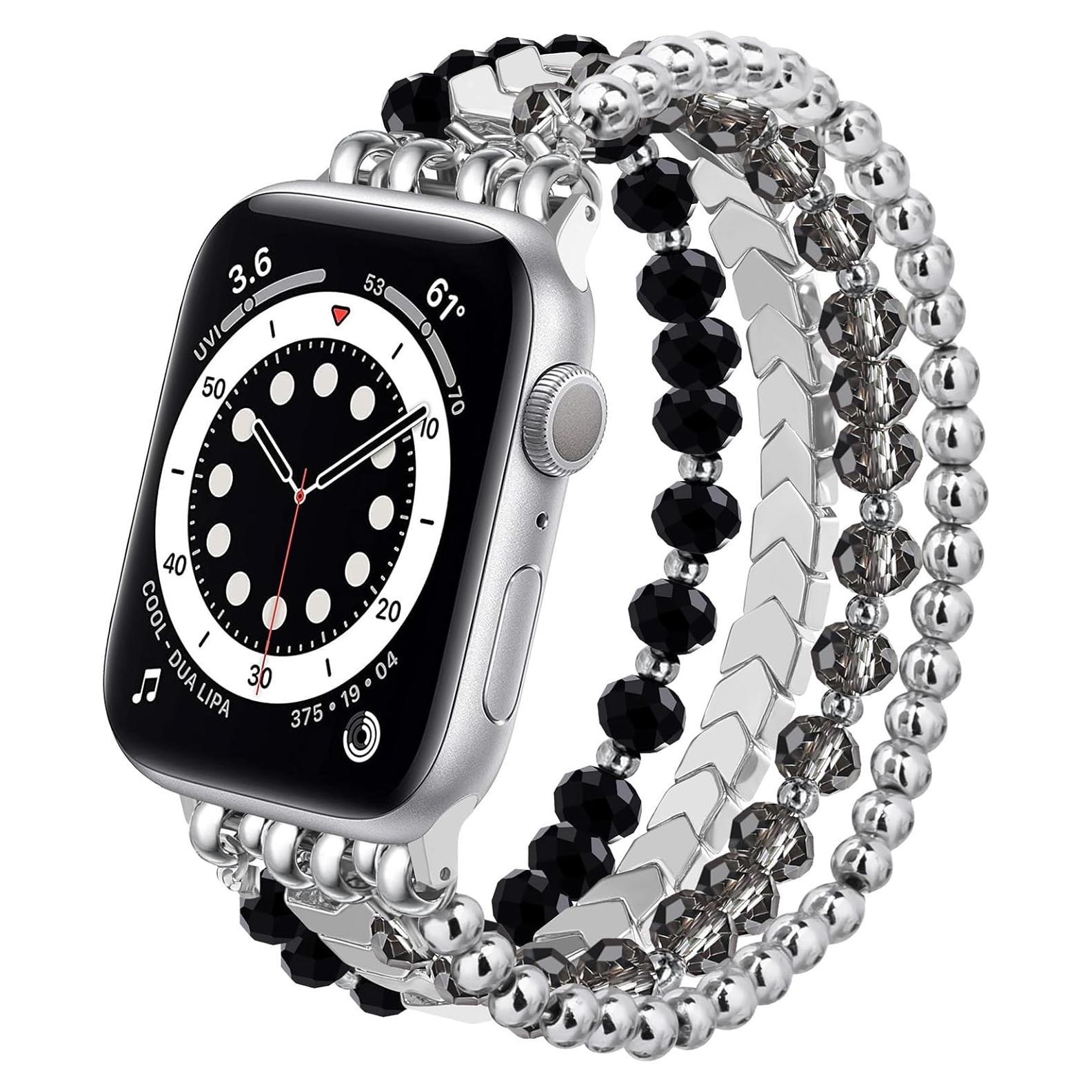 Pulsera de cuentas MOFREE para Apple Watch 38mm-42mm - Negro-Plata