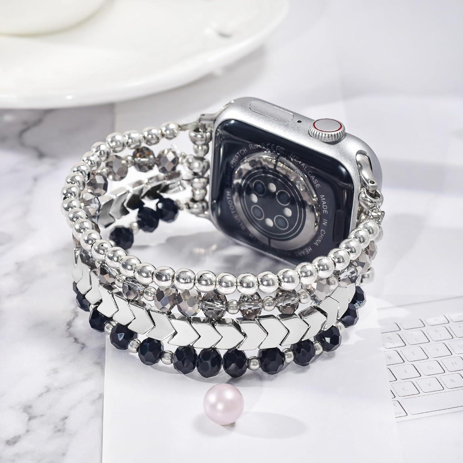 Pulsera de cuentas MOFREE para Apple Watch 38mm-42mm - Negro-Plata