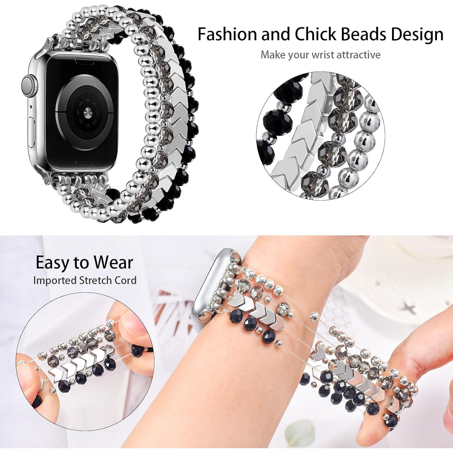 Pulsera de cuentas MOFREE para Apple Watch 38mm-42mm - Negro-Plata