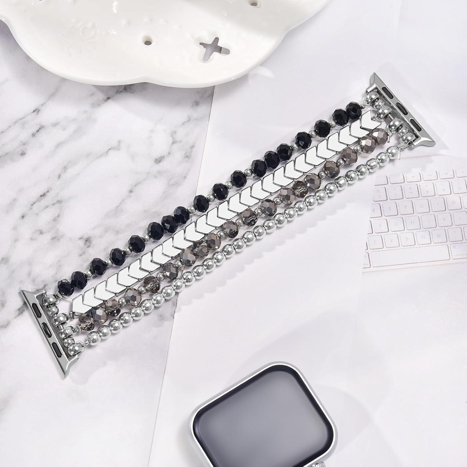 Pulsera de cuentas MOFREE para Apple Watch 38mm-42mm - Negro-Plata