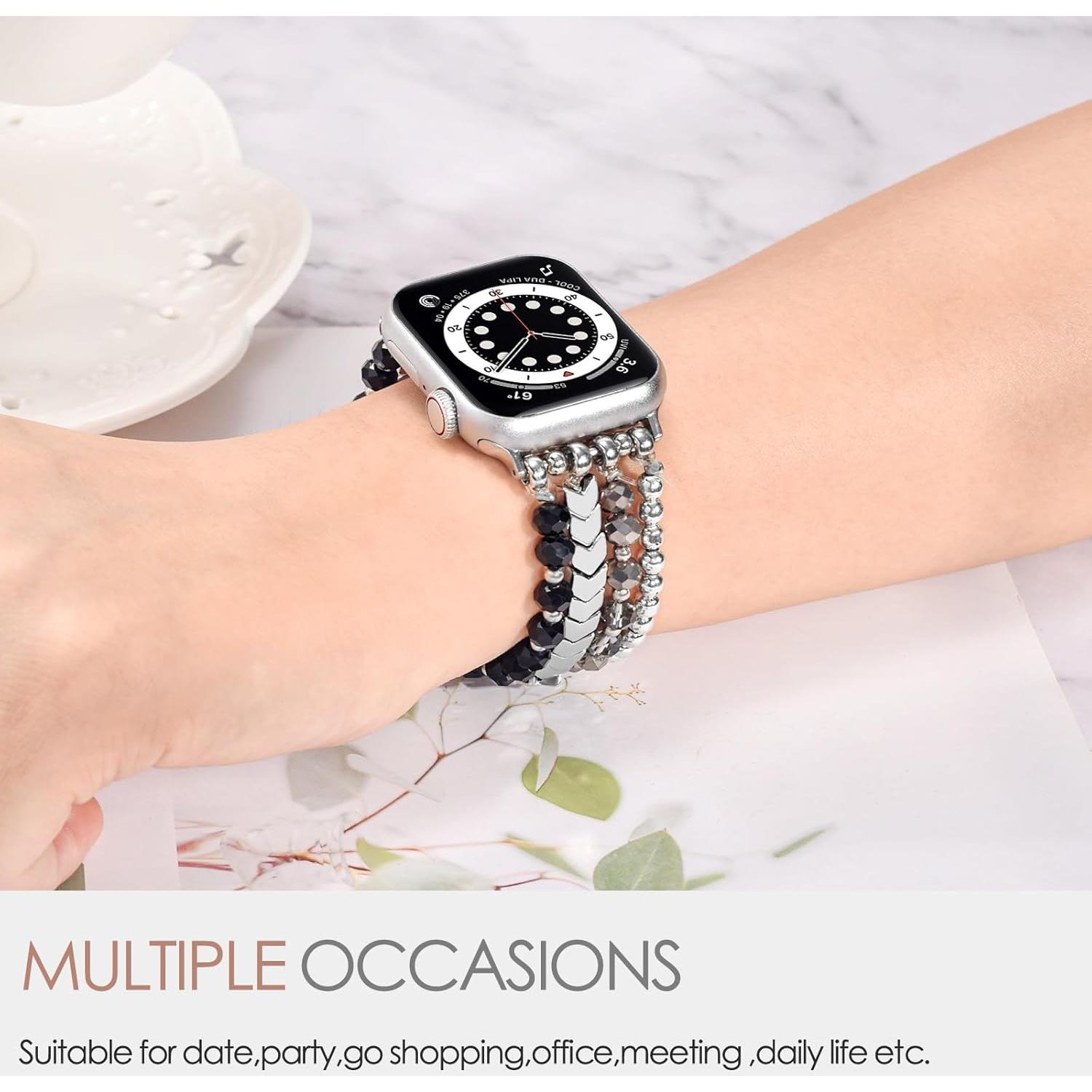 Pulsera de cuentas MOFREE para Apple Watch 38mm-42mm - Negro-Plata