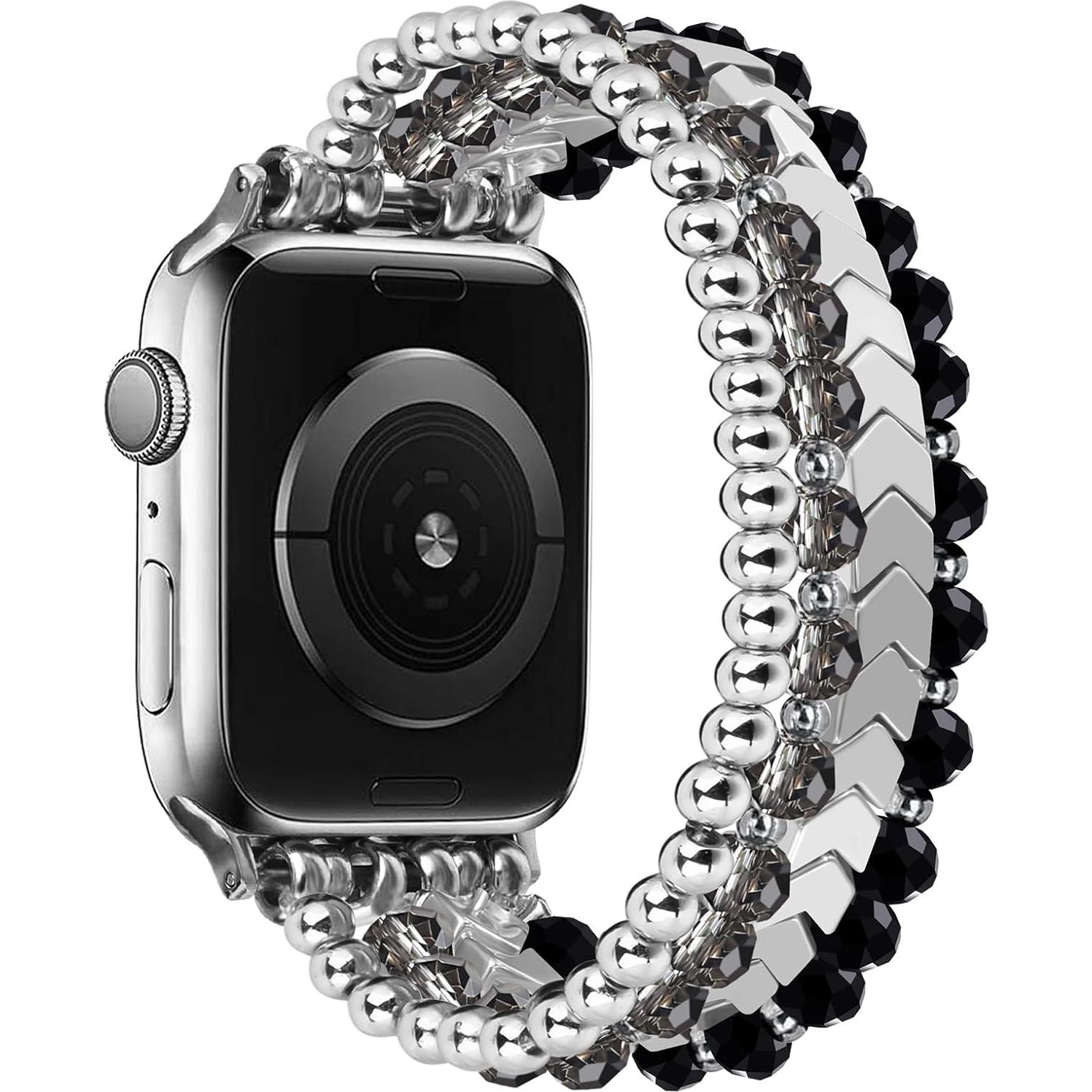 Pulsera de cuentas MOFREE para Apple Watch 38mm-42mm - Negro-Plata