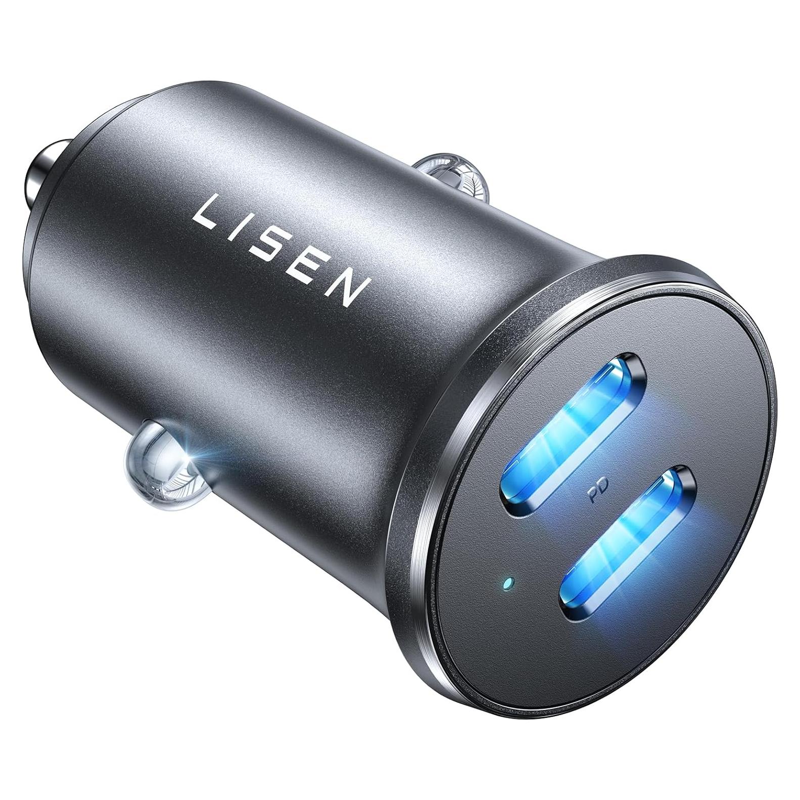 Cargador de Coche USB C LISEN 90W con 2 Puertos PD 45W
