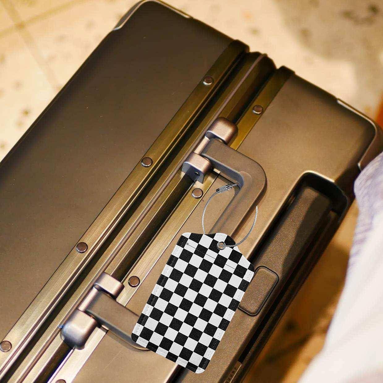 2 Etiquetas de Equipaje de Cuero Sintético AGAXOZW - Cuadrícula Negra y Blanca