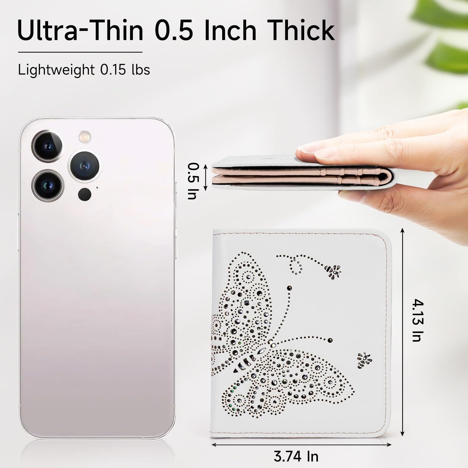 Billetera RFID Compacta KITEVIUN para Mujeres Blanca 9.4x10.5cm