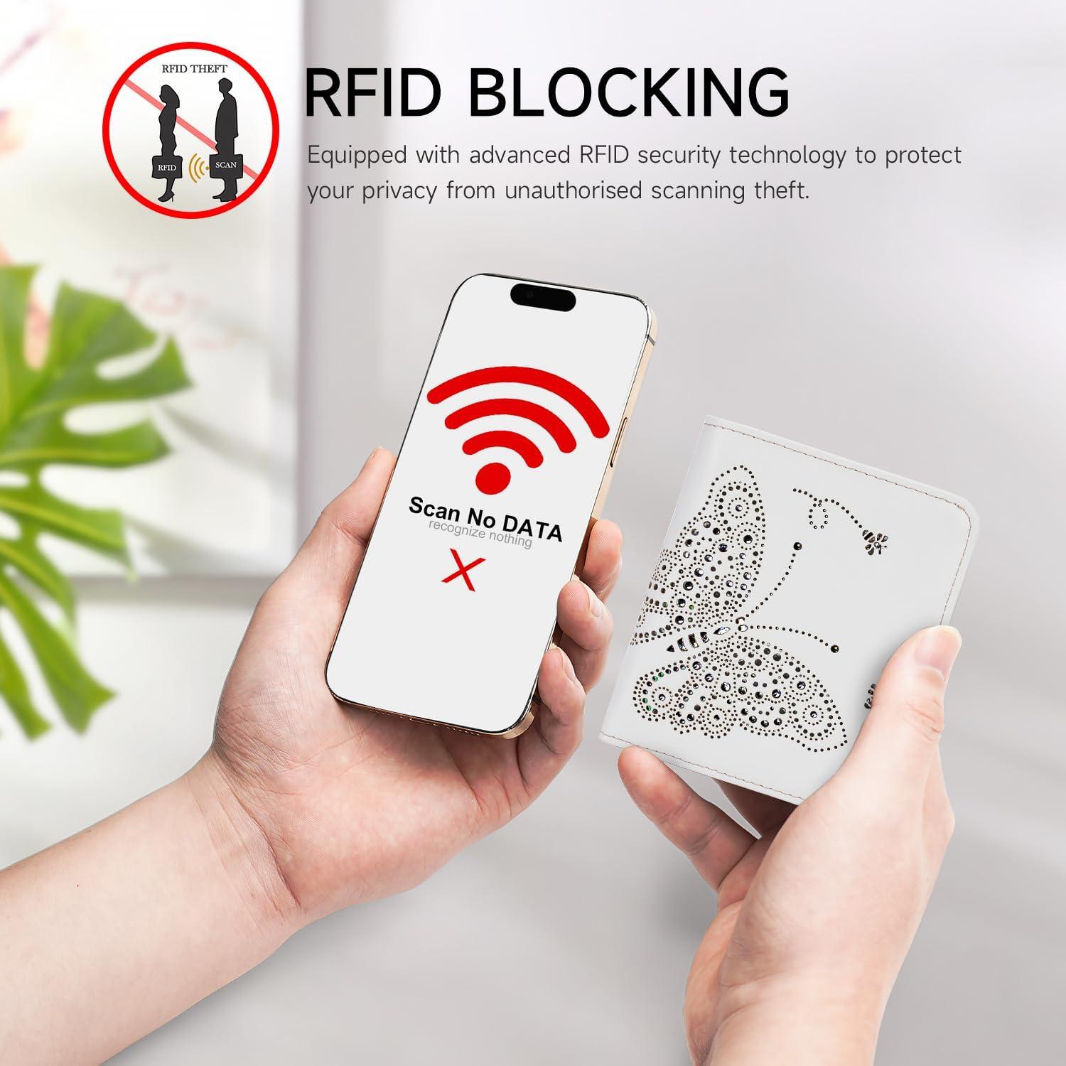 Billetera RFID Compacta KITEVIUN para Mujeres Blanca 9.4x10.5cm